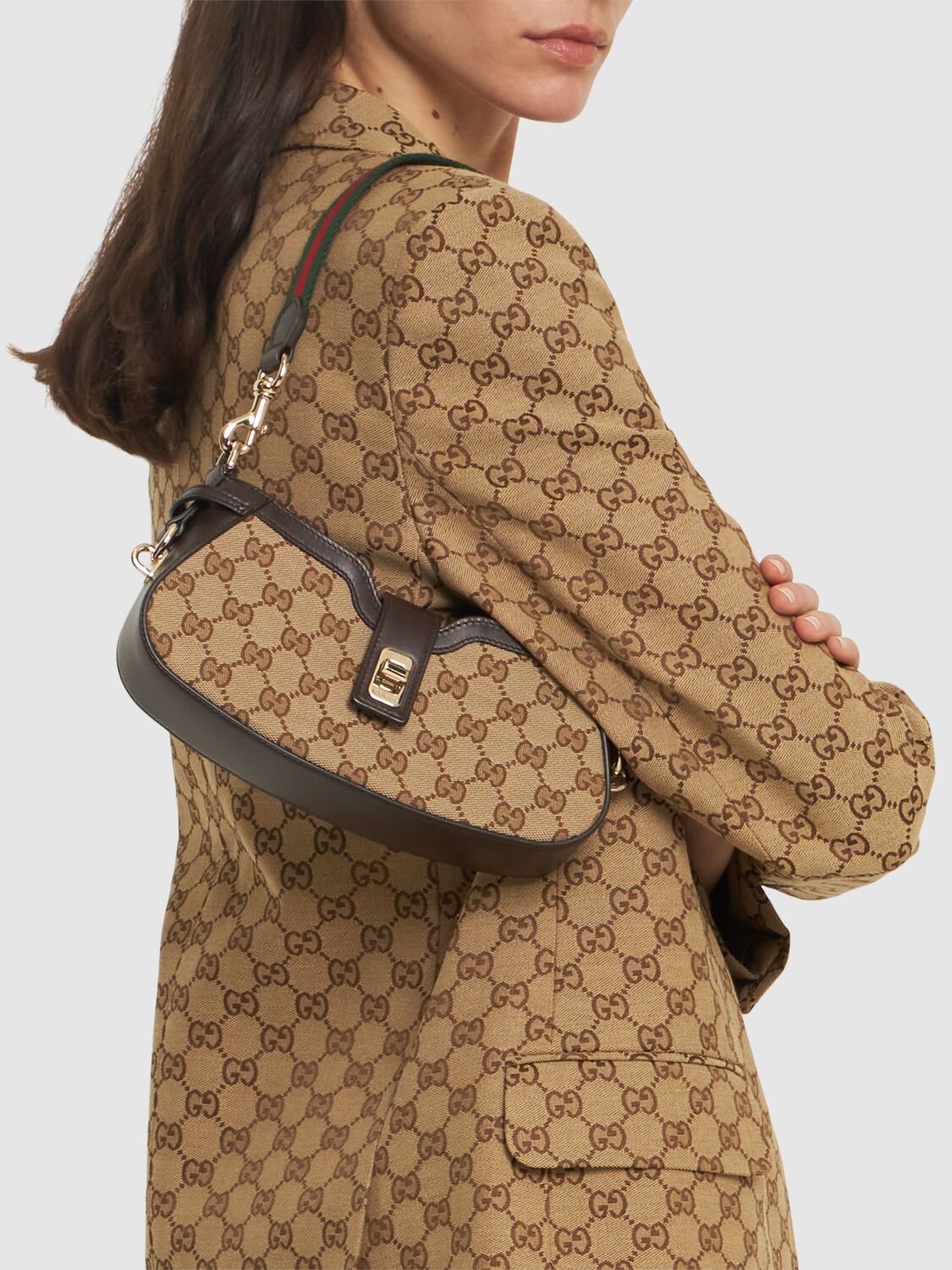 Shop Gucci Gg Canvas Shoulder Bag In Ebony,cocoa