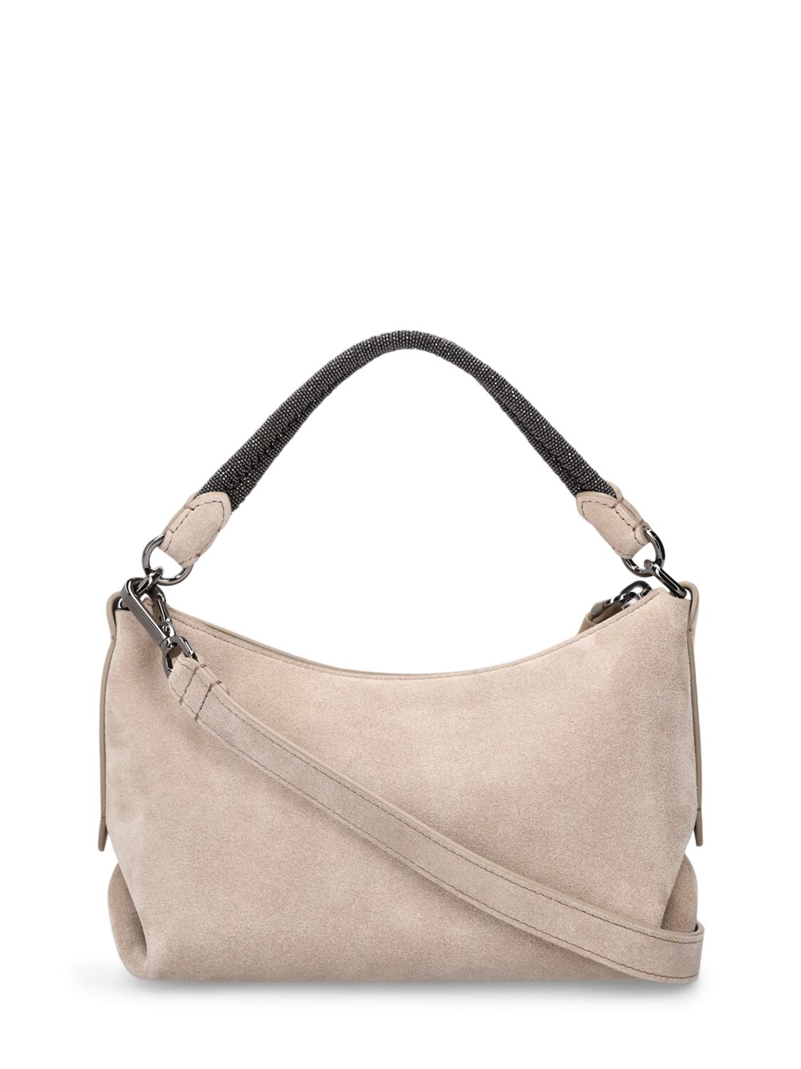 Shop Brunello Cucinelli Small Softy Velour Leather Shoulder Bag In Walnut