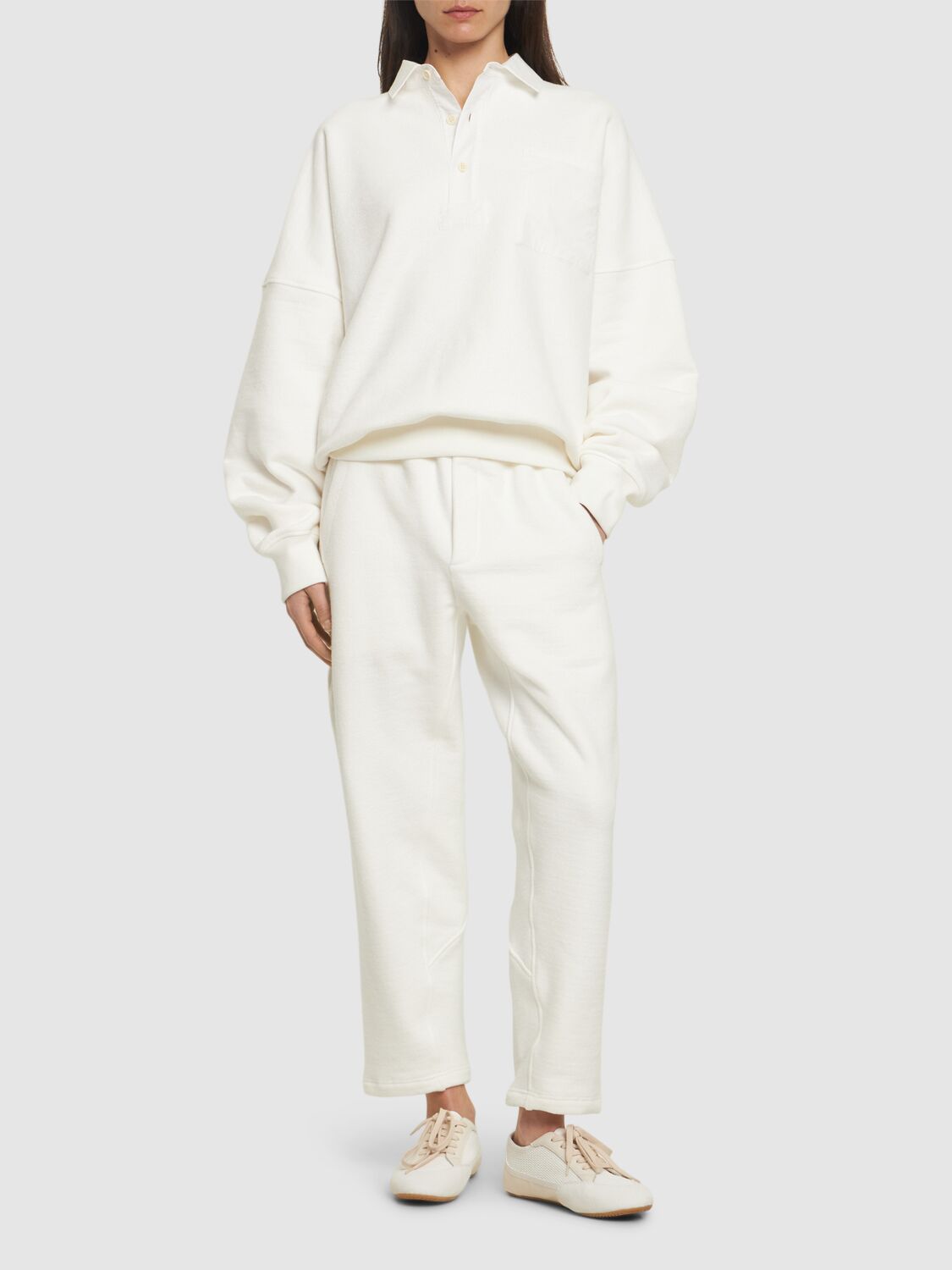 Shop The Row Dende Cotton Blend Knit Polo Sweatshirt In White