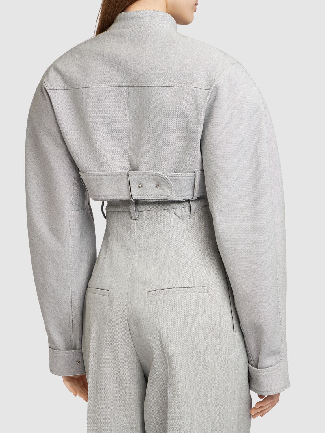 Jacquemus La Veste Cabrio Cotton Blend Crop Jacket In Light Grey