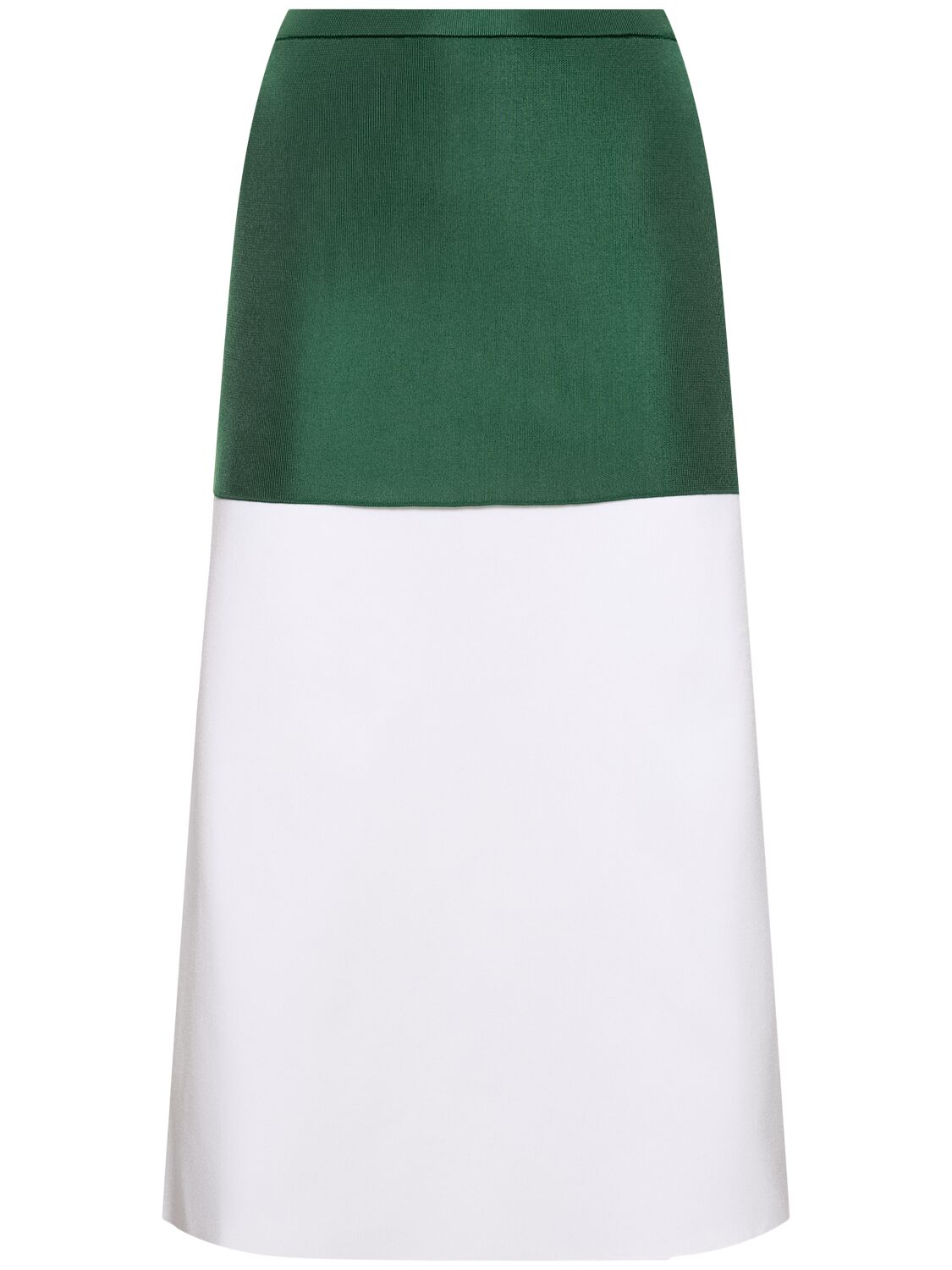 Shop Ferragamo Bicolor Viscose Blend Midi Skirt In Green,white