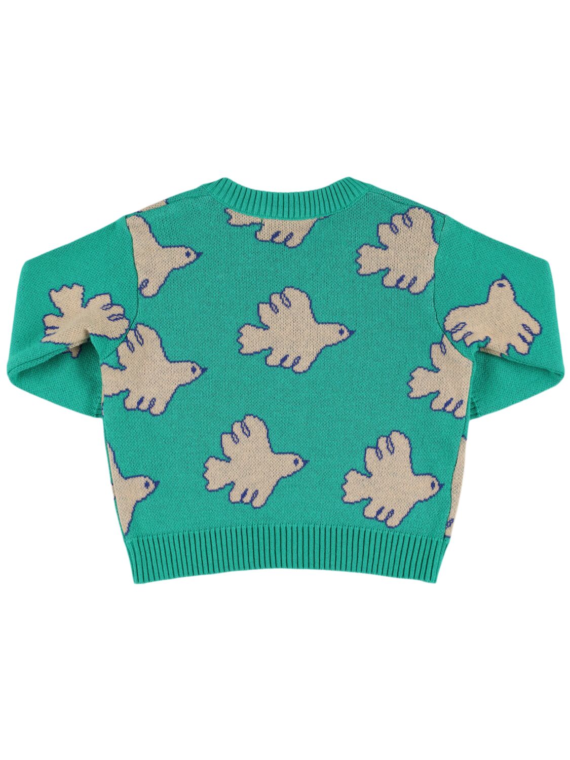 Shop Tiny Cottons Intarsia Doves Cotton Knit Cardigan In Green