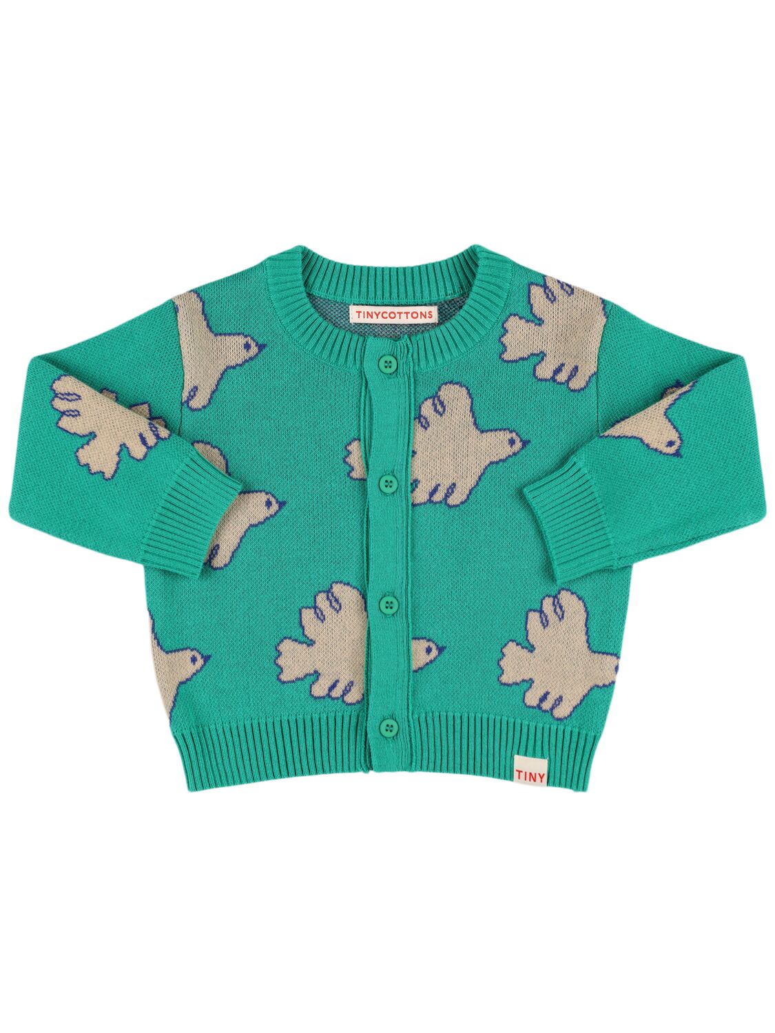 Tiny Cottons Babies' Intarsia Doves Cotton Knit Cardigan In Green