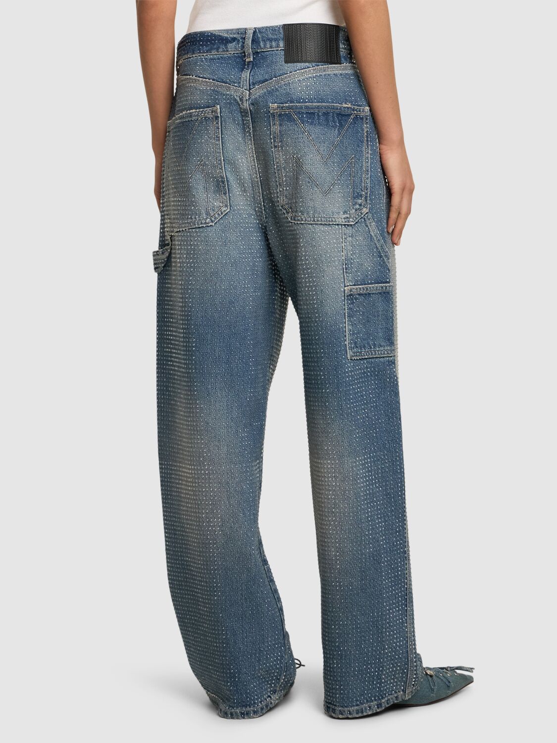 Shop Marc Jacobs Crystal Oversize Denim Jeans In Light Blue