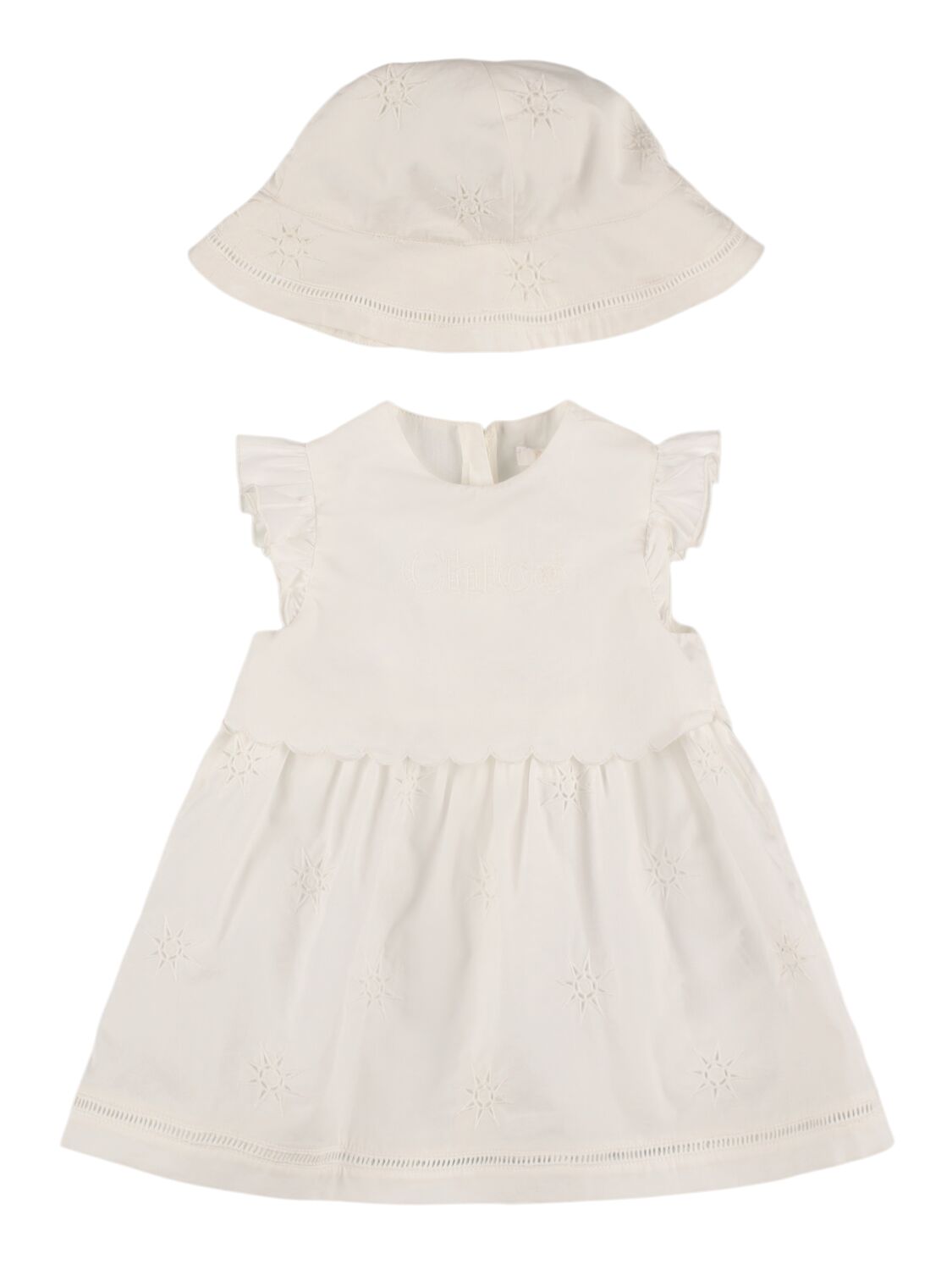 Chloé Babies' Cotton Poplin Dress & Hat In Off-white