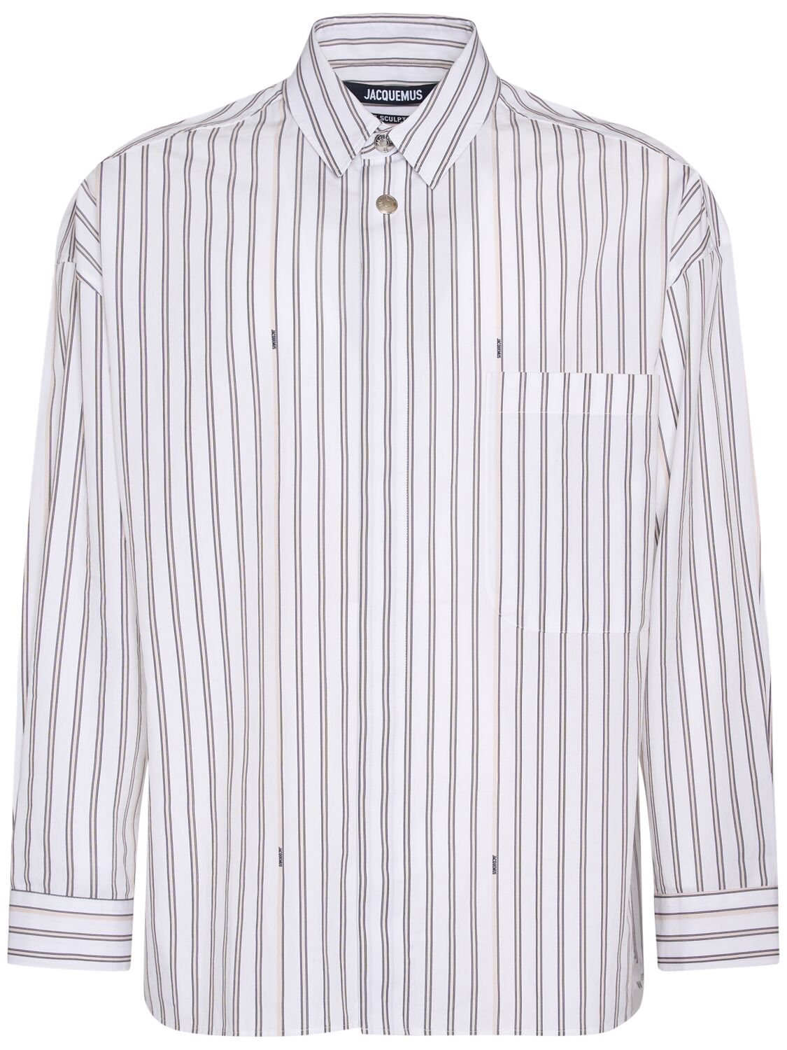 Jacquemus La Chemise Striped Cotton Shirt In Print Beige Str