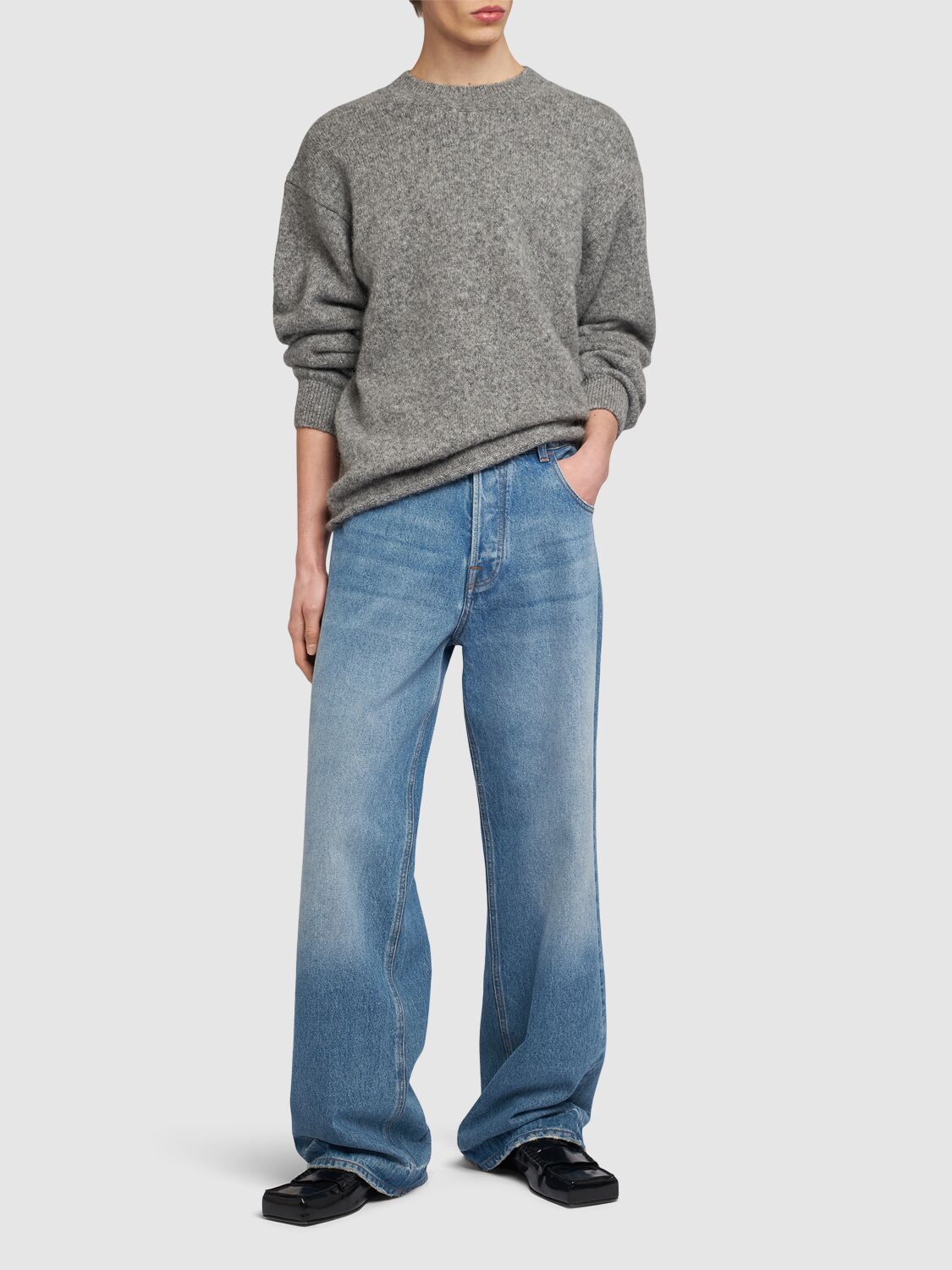 Shop Jacquemus Le De Nîmes Wide Leg Jeans In Blue/tabac