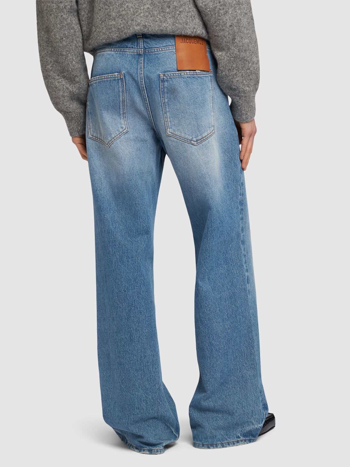 Shop Jacquemus Le De Nîmes Wide Leg Jeans In Blue/tabac