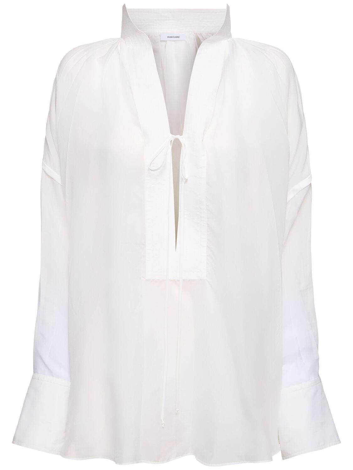 Ferragamo Draped Silk Blend Organza Shirt In White