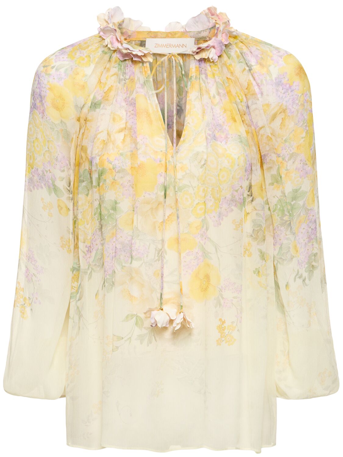 Image of Natura Floral Self-tie Viscose Blouse