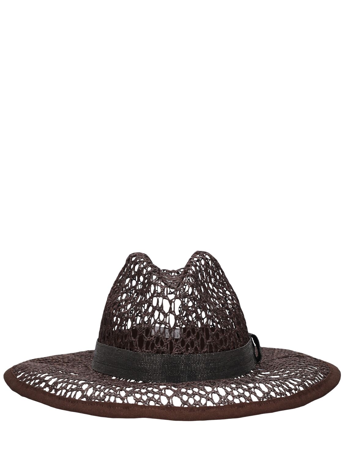 Brunello Cucinelli Raffia Effect Brimmed Hat In Dark Brown