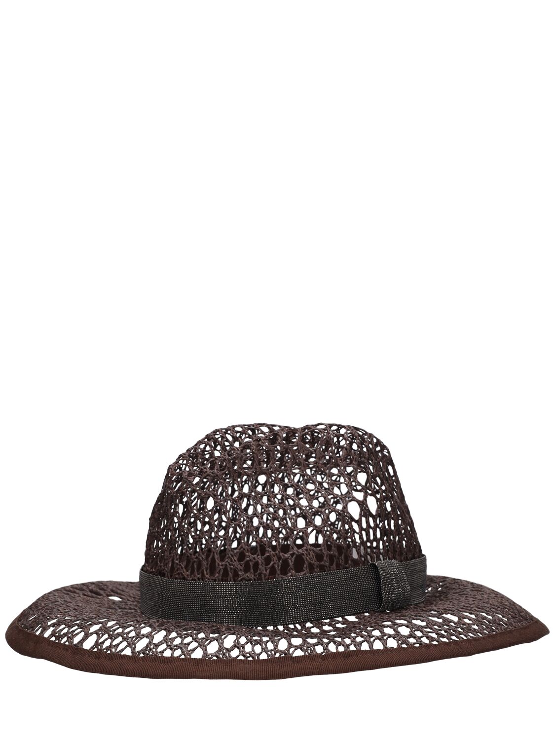 Shop Brunello Cucinelli Raffia Effect Brimmed Hat In Dark Brown