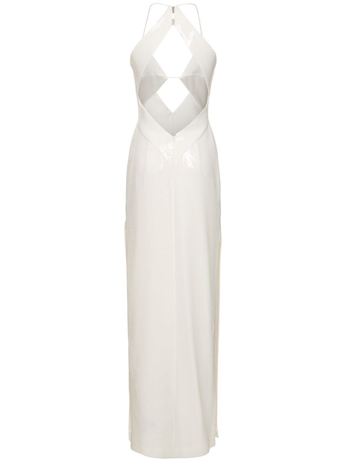 Shop Galvan Kite Sequined Cutout Long Dress In White