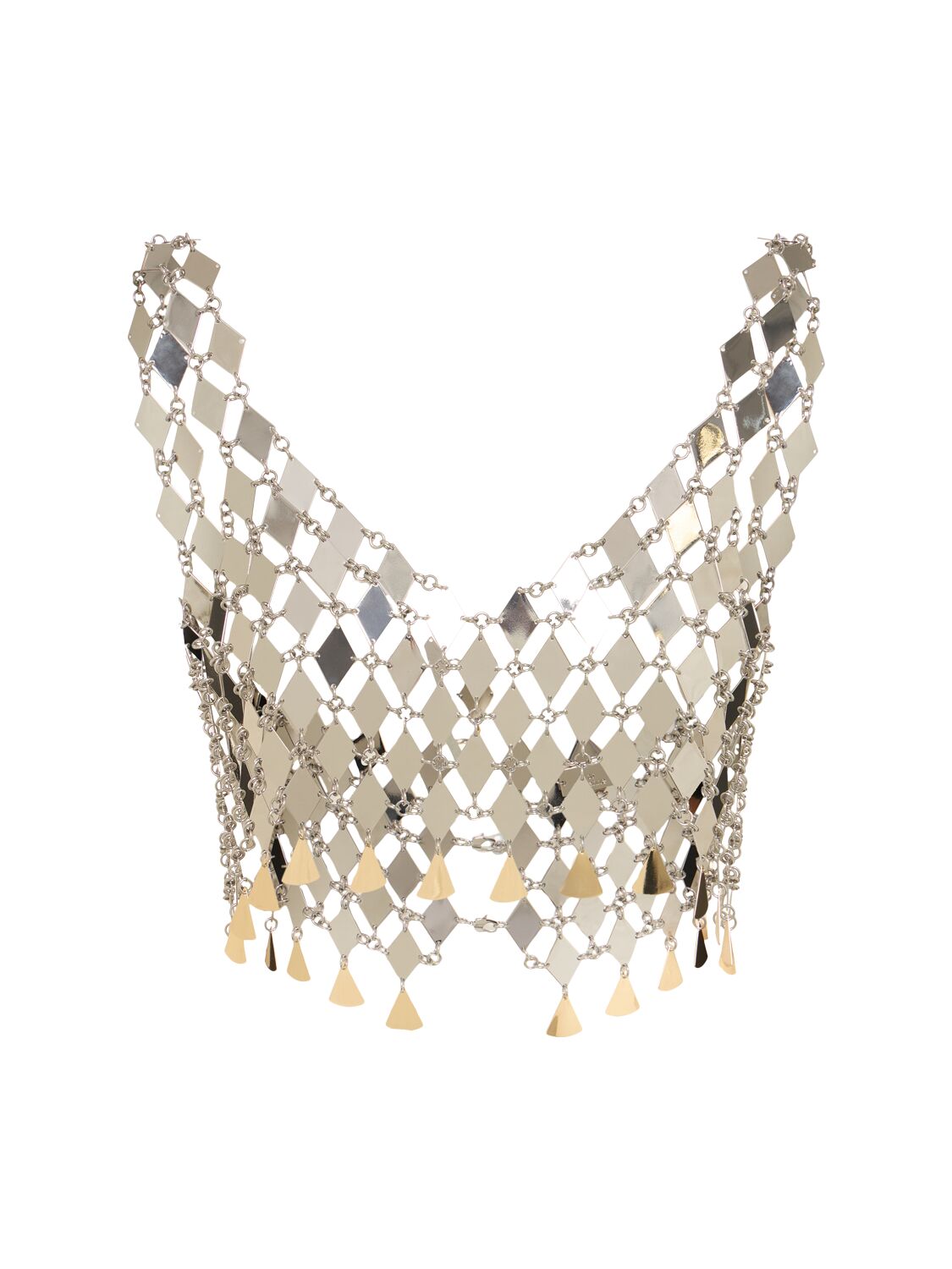 Rabanne Geometric Sequined Crop Top In Silver