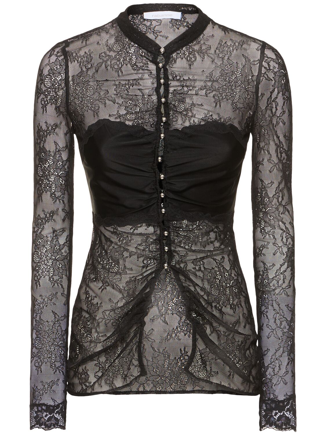 Rabanne Stretch Lace Long Sleeve Shirt In Black