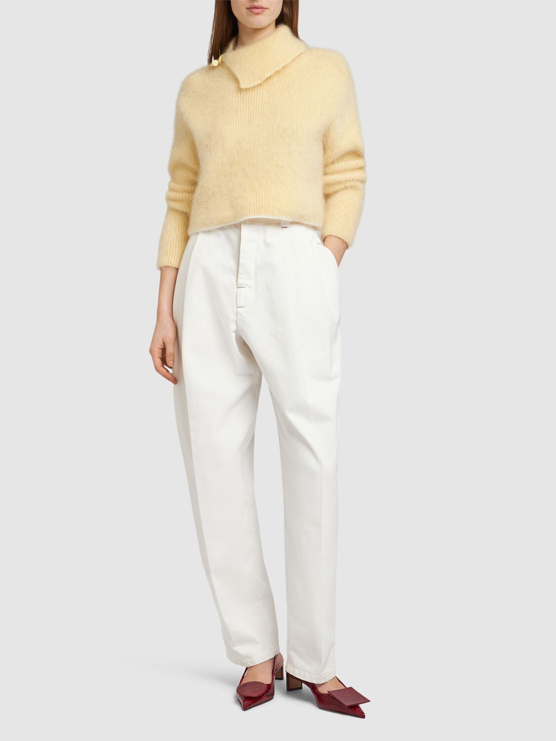 Shop Jacquemus Le Pull Marina Mohair Blend Knit Sweater In Light Yellow