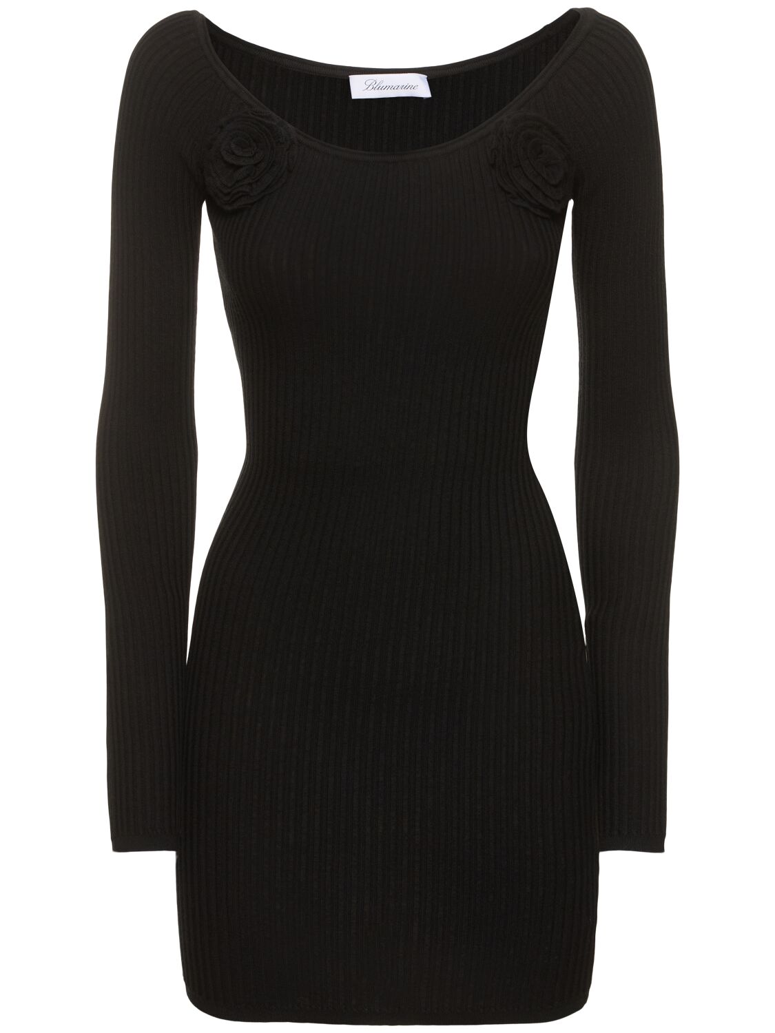 Blumarine Off-shoulder Viscose Mini Dress W/rose In Black