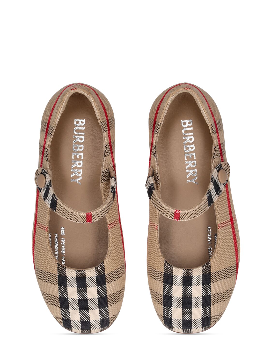 Shop Burberry Check Print Ballerinas W/strap In Beige