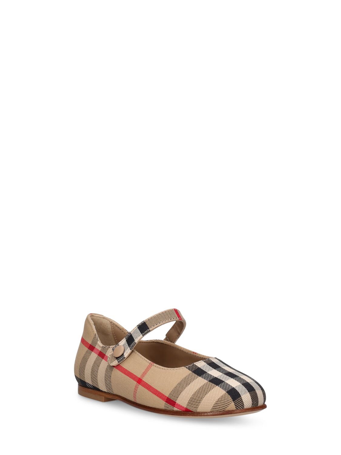 Shop Burberry Check Print Ballerinas W/strap In Beige