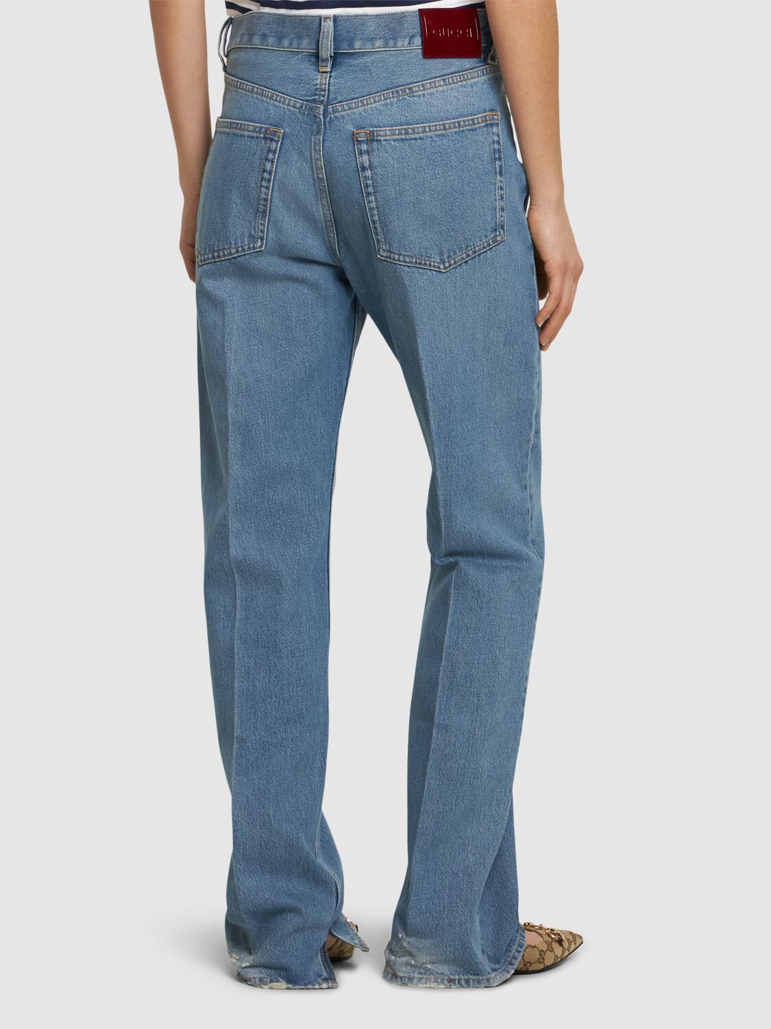 Shop Gucci Cotton Denim Jeans W/  Label In Blue