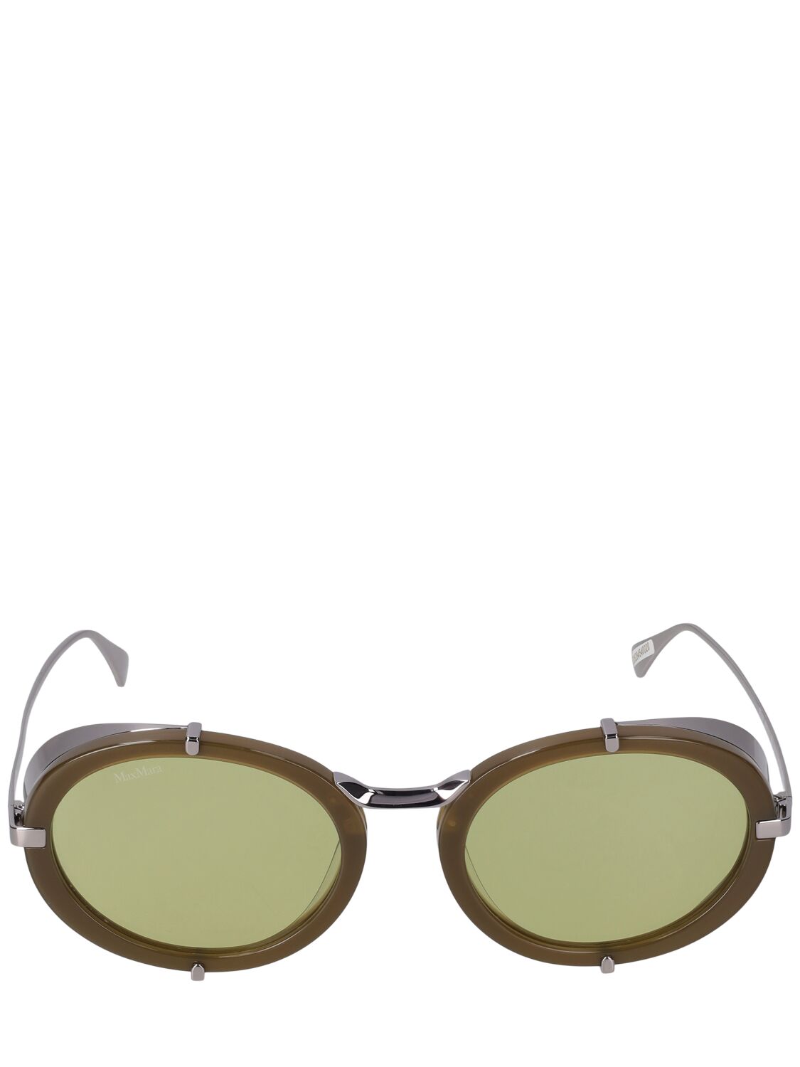 Max Mara Selma Round Metal Sunglasses In Shiny Green