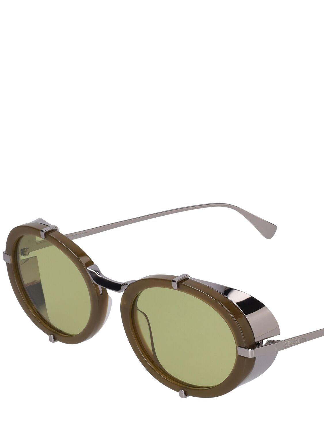 Shop Max Mara Selma Round Metal Sunglasses In Shiny Green