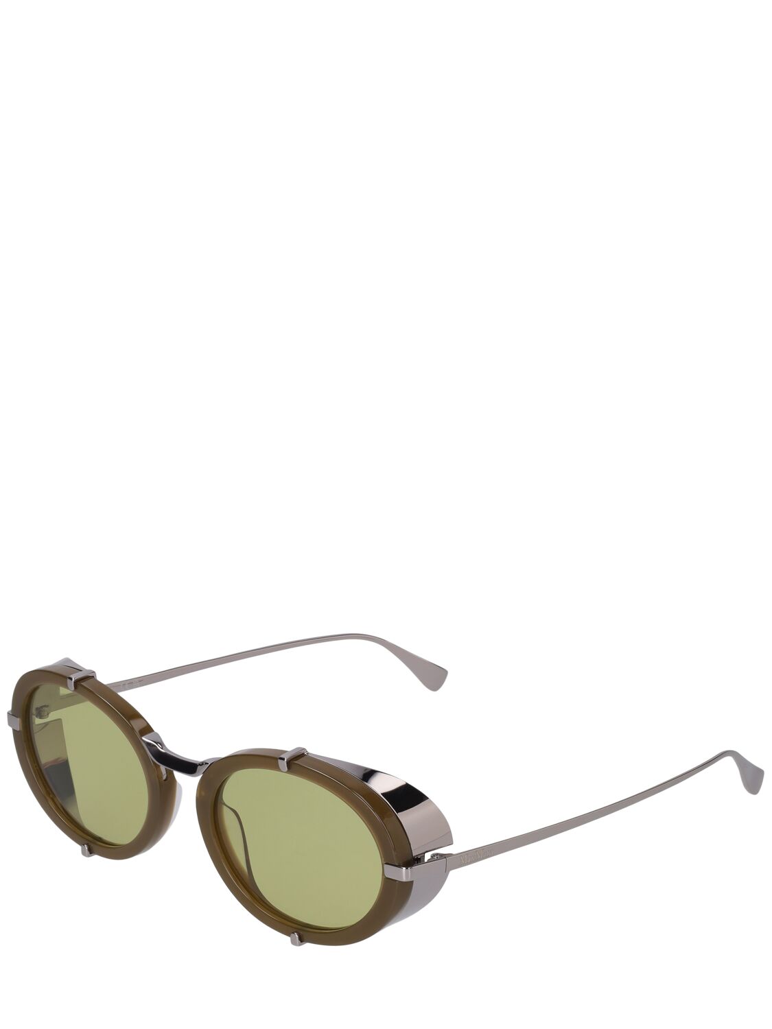 Shop Max Mara Selma Round Metal Sunglasses In Shiny Green
