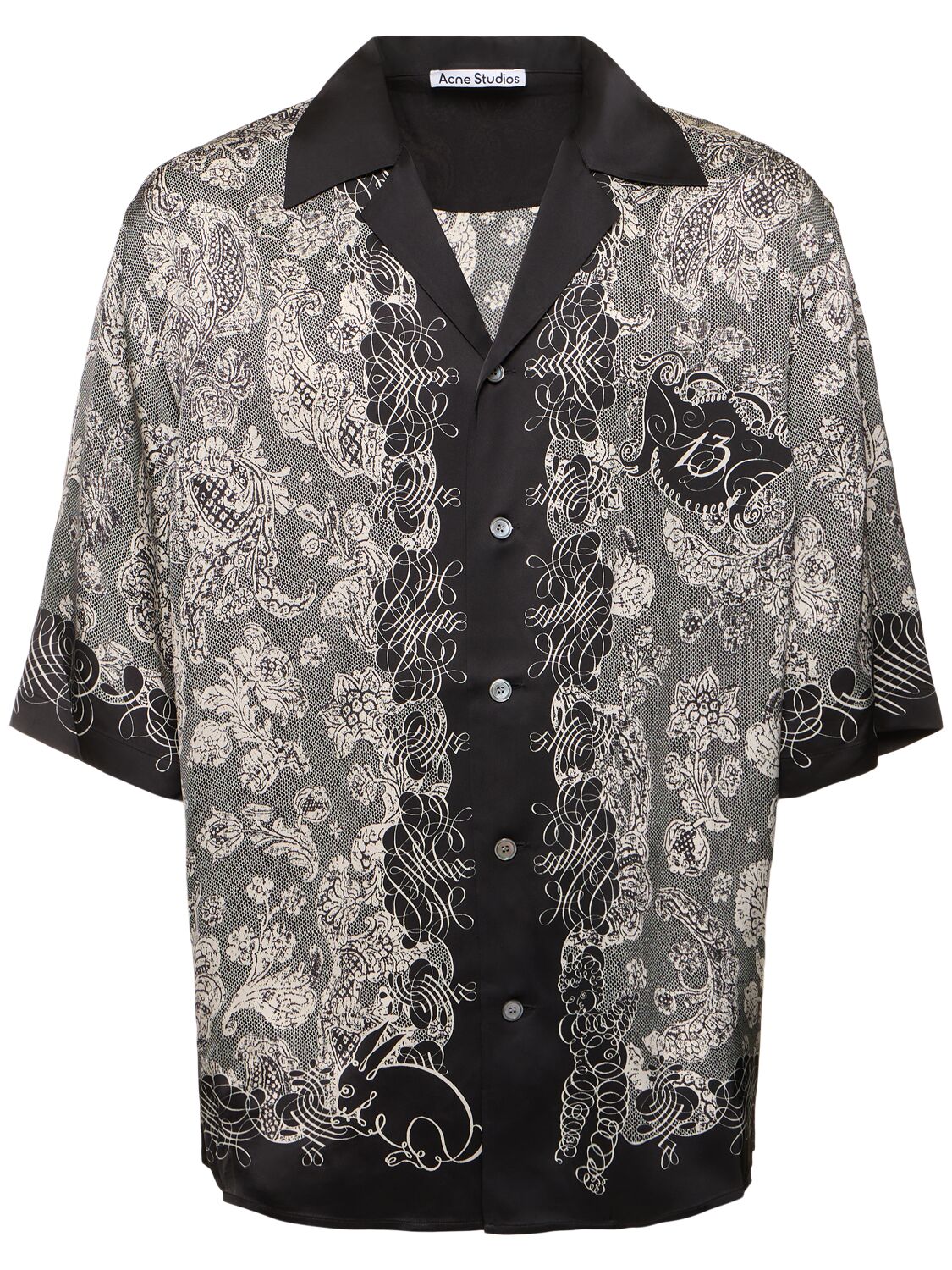 Shop Acne Studios Sowen Printed Viscose Bowling Shirt In Black,ecru