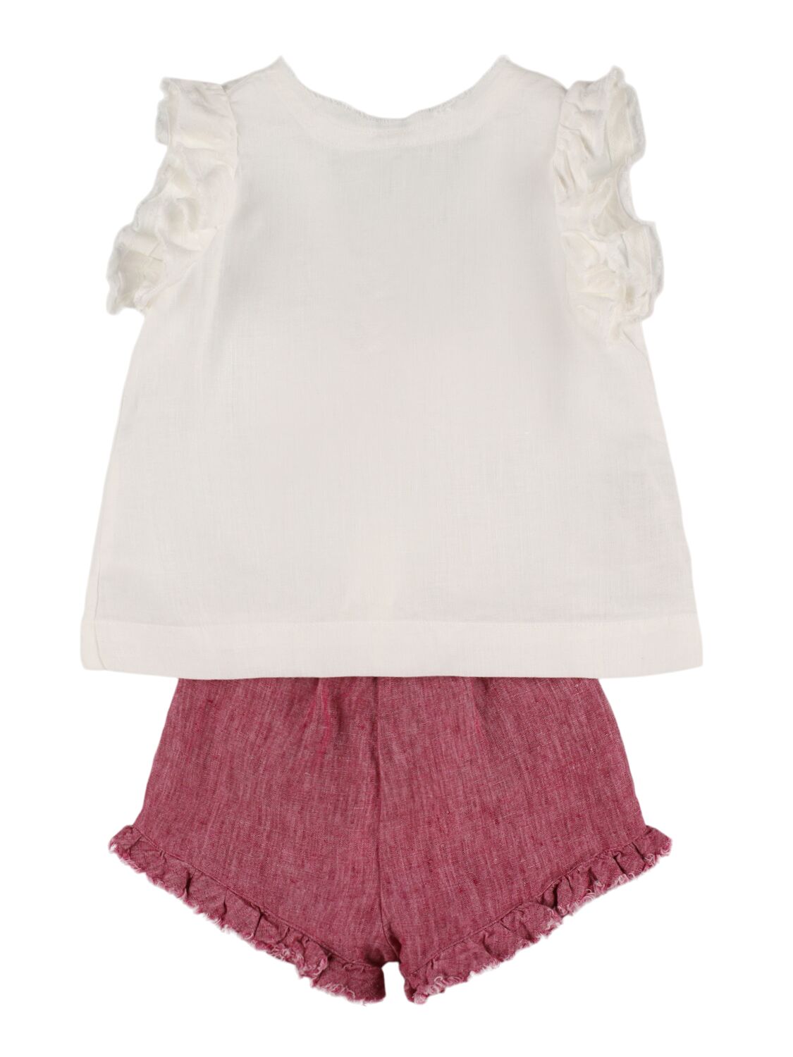 Shop Il Gufo Linen Shirt & Shorts In White,purple