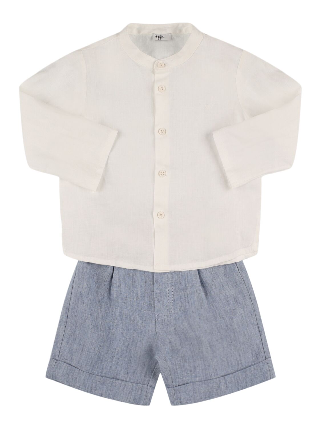Il Gufo Kids' Linen Shirt & Shorts In White,blue