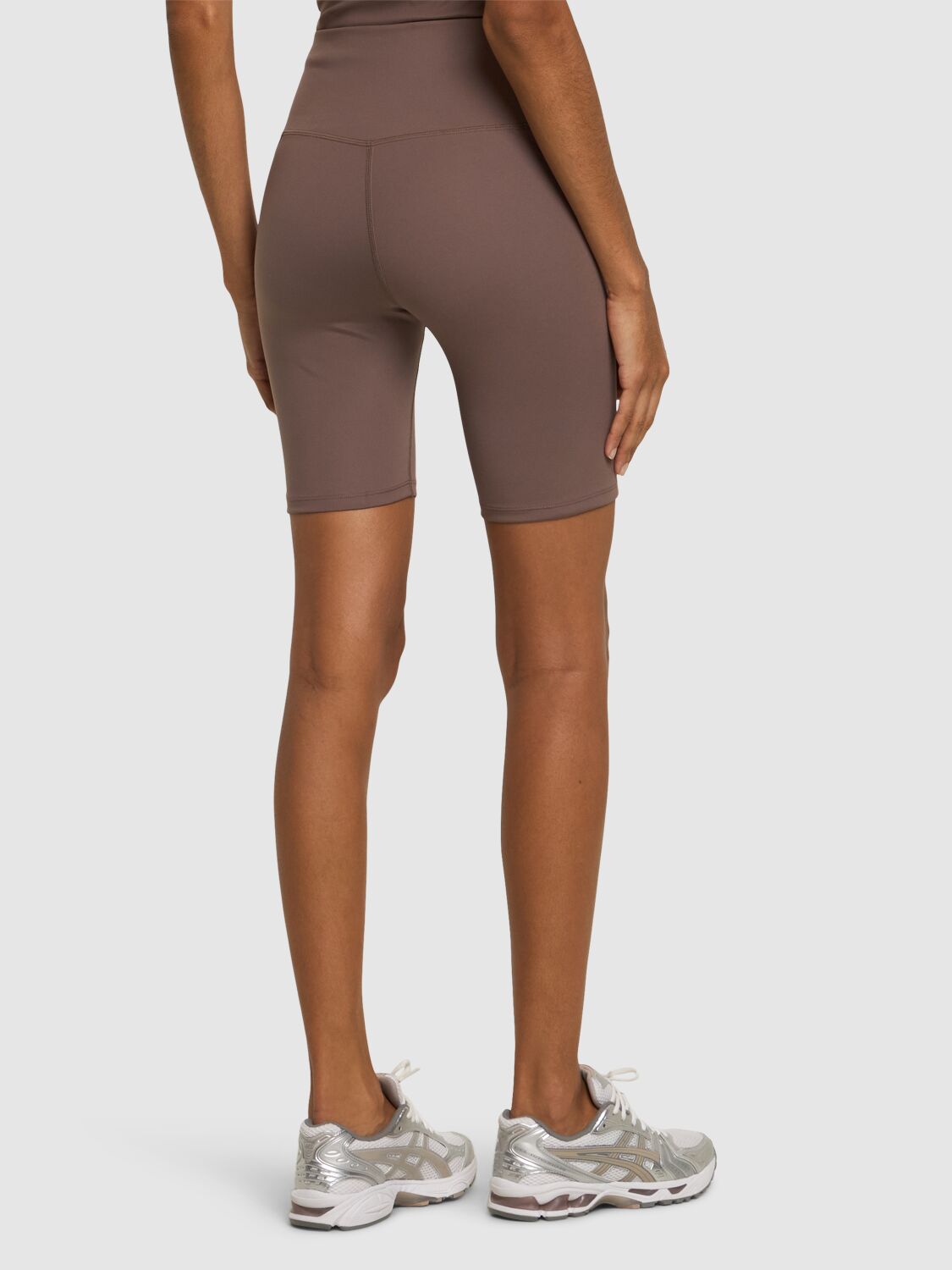 Shop Girlfriend Collective High Rise Stretch Tech Running Shorts In Brown