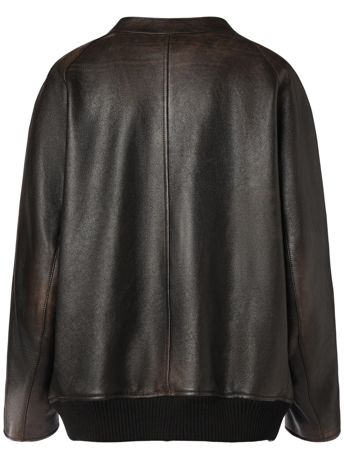 The Row Kengia Distressed Leather Bomber Jacket In Dark Brown