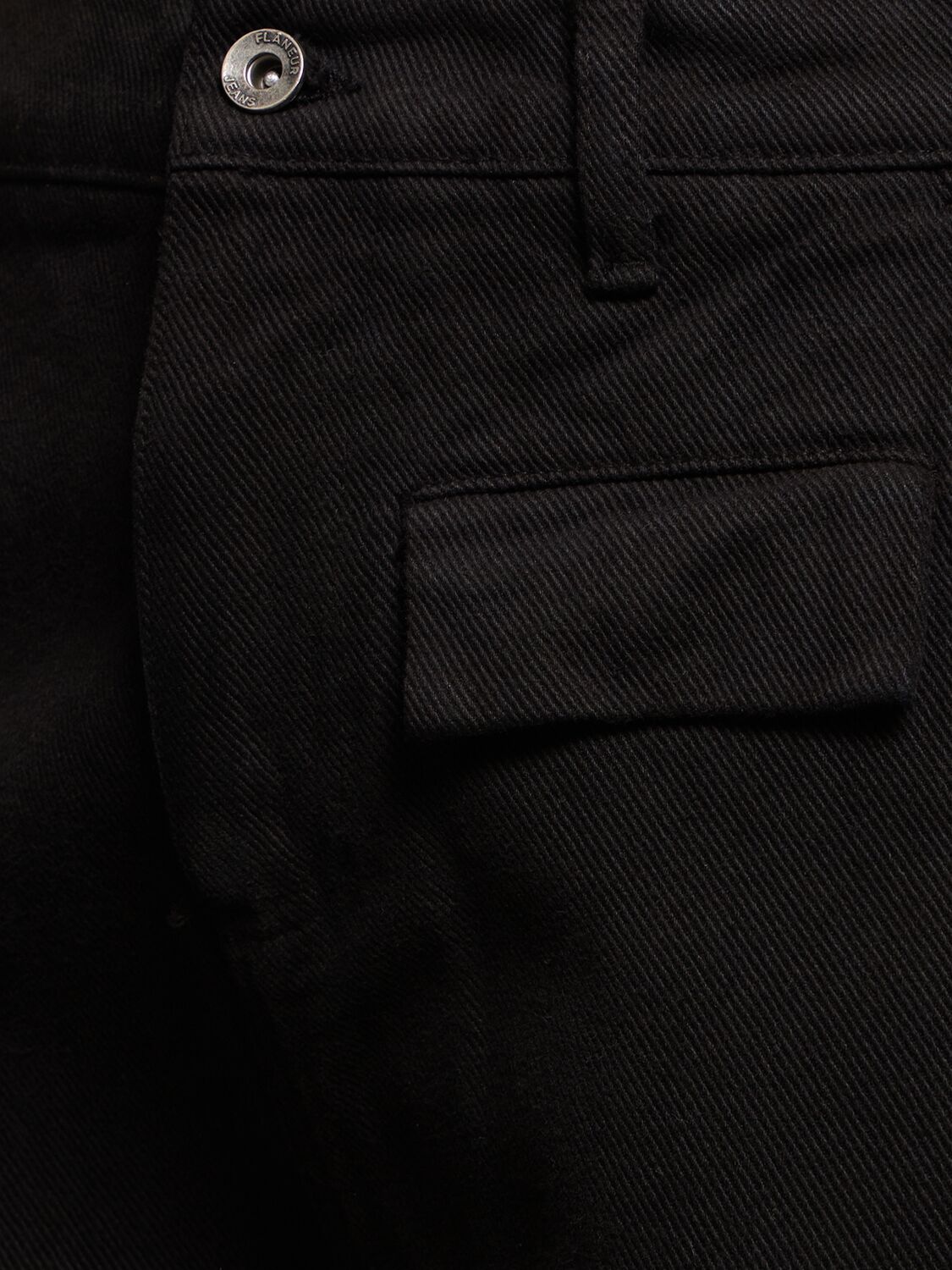 Shop Flâneur Denim Cargo Pants W/ Phone Pocket In Black Oc