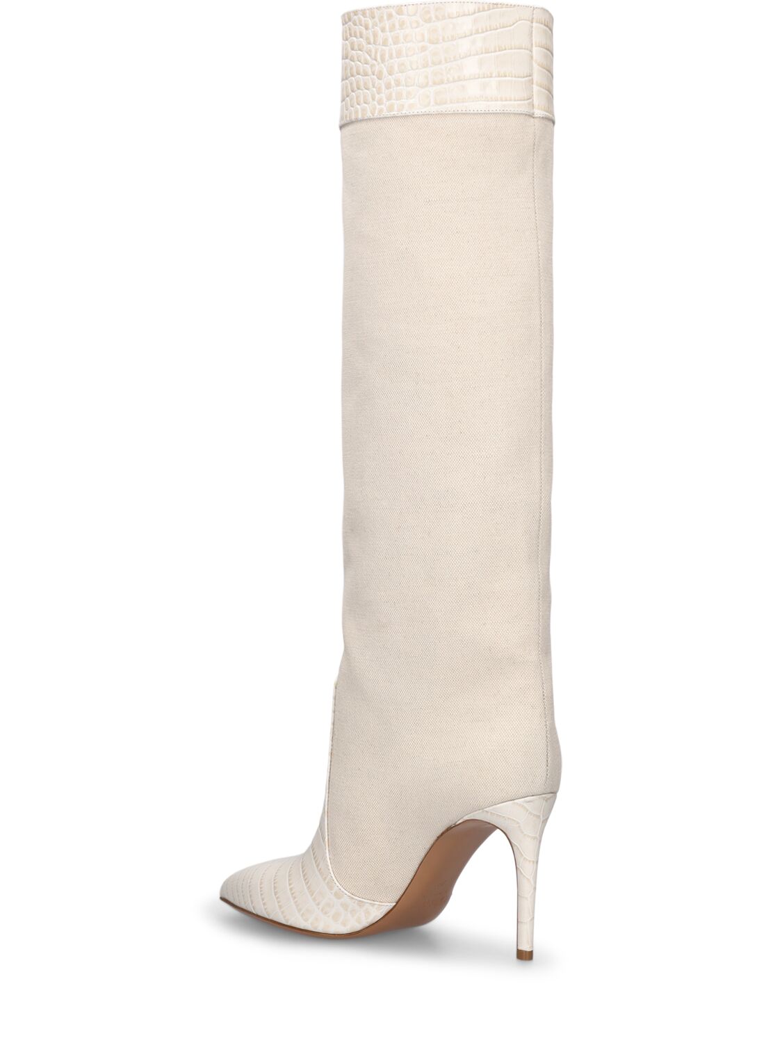 Shop Paris Texas 85mm Stiletto Leather & Canvas Boots In Off White,beige