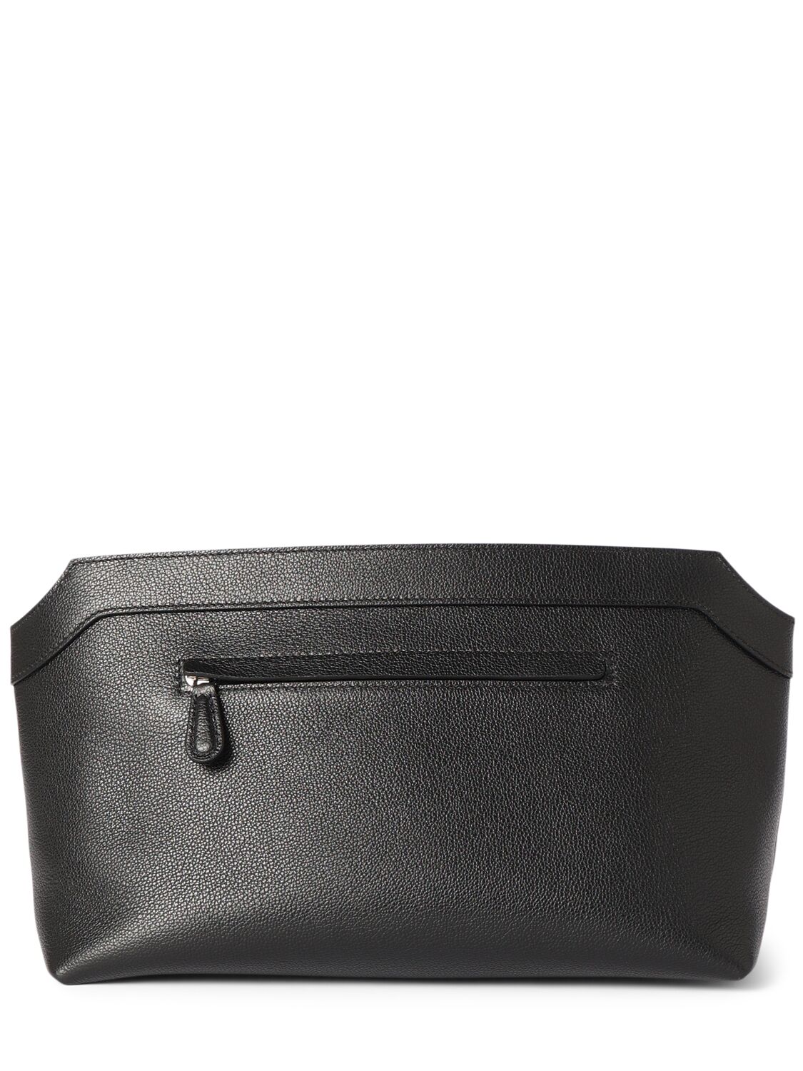 The Row Terrasse Shiny Grain Leather Pouch In Black