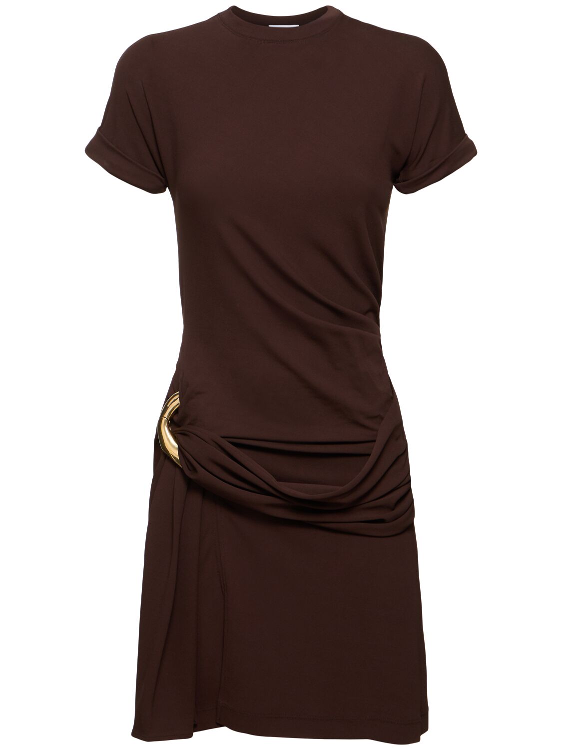 Ferragamo Draped Viscose Blend Jersey Mini Dress In Brown