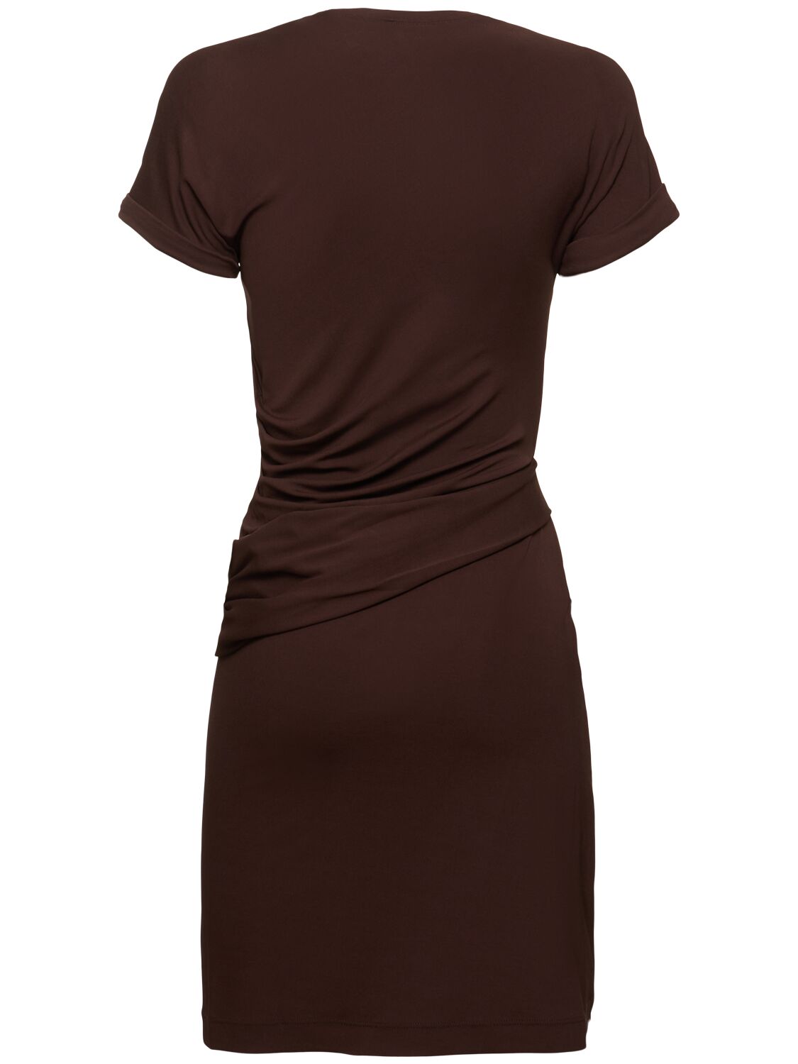 Shop Ferragamo Draped Viscose Blend Jersey Mini Dress In Brown
