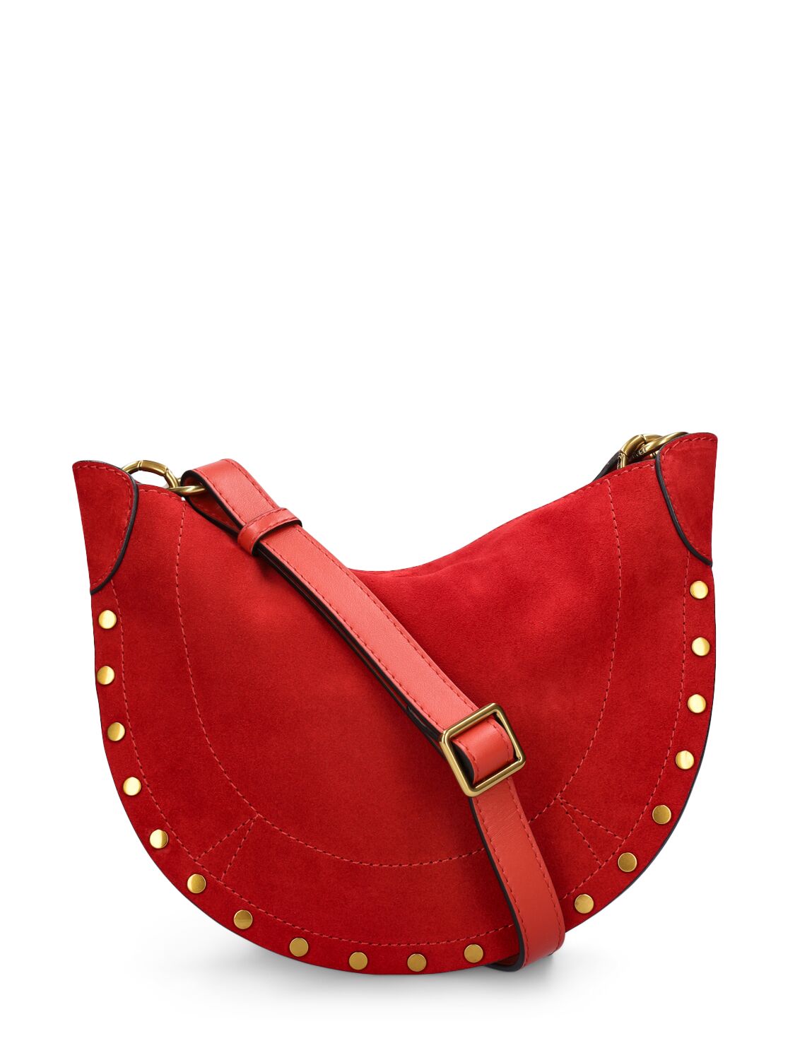 Shop Isabel Marant Mini Moon Soft Suede Shoulder Bag In 猩红色