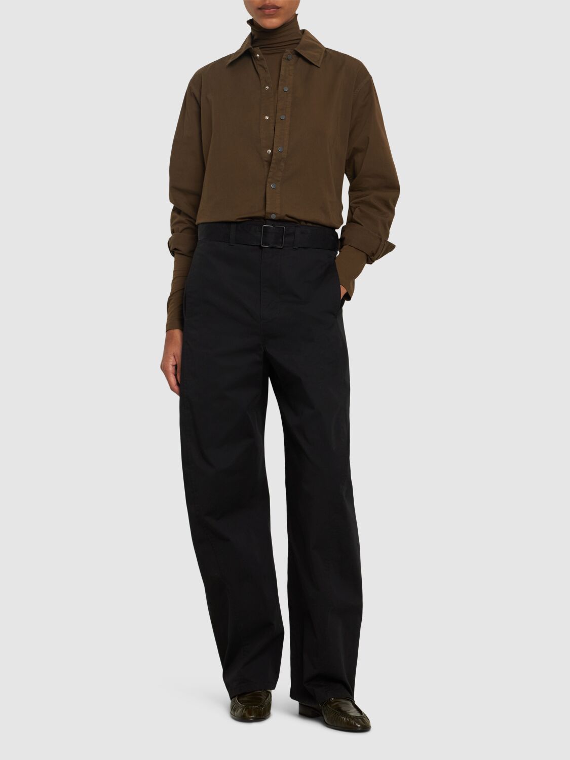 Shop Lemaire Belted Cotton Twisted Pants In Black