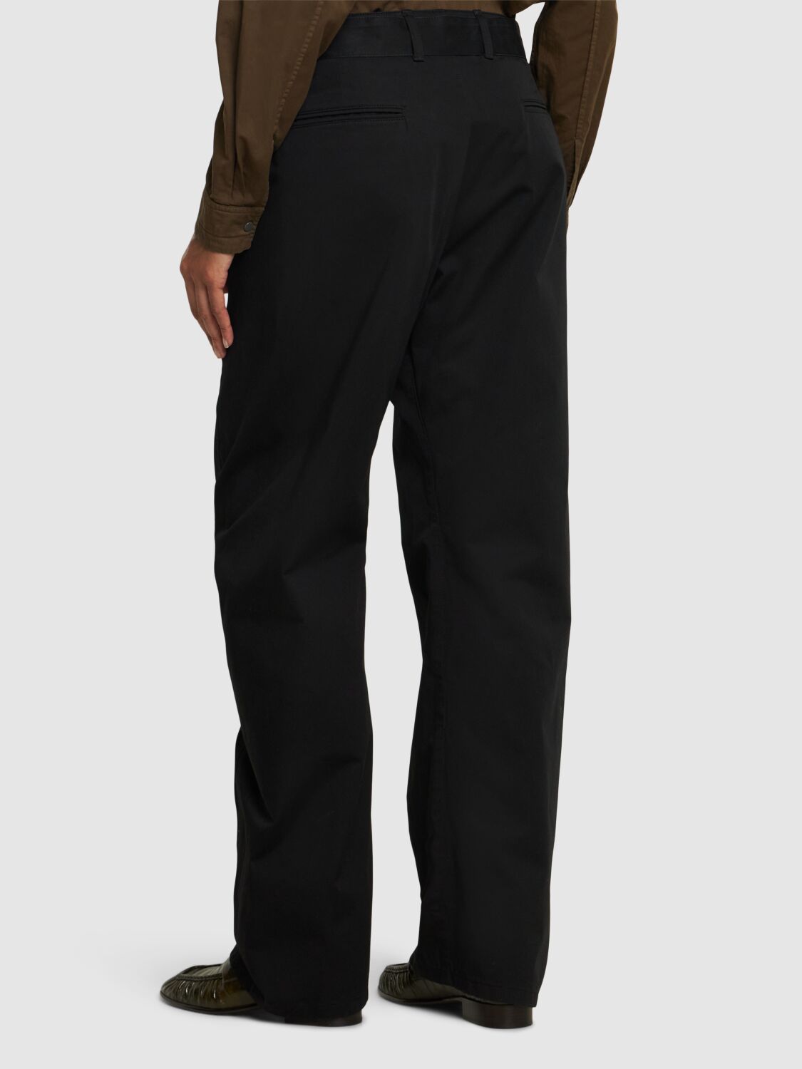 Shop Lemaire Belted Cotton Twisted Pants In Black