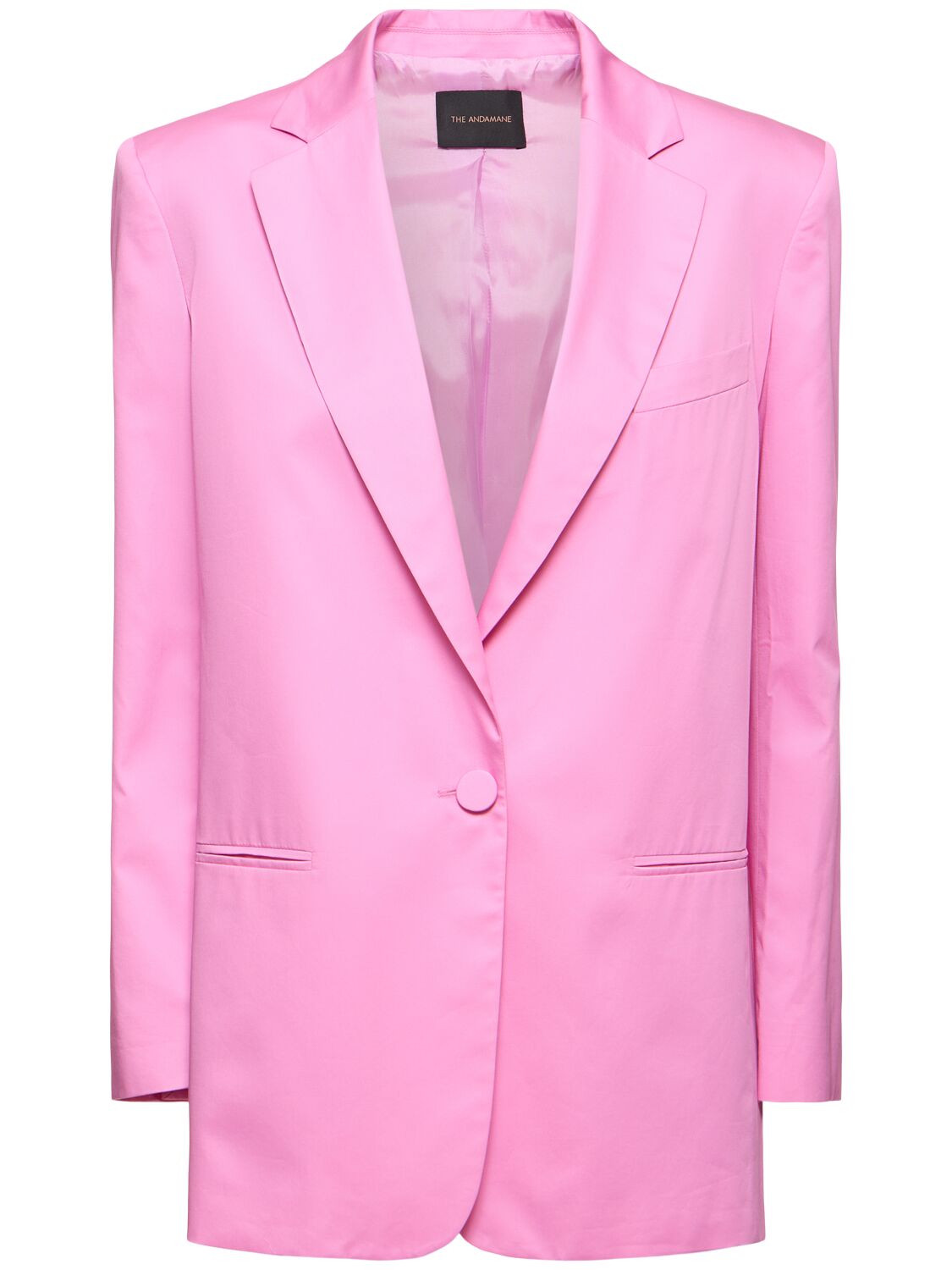 The Andamane Guia Cotton Satin Oversize Blazer In Pink,fuchsia