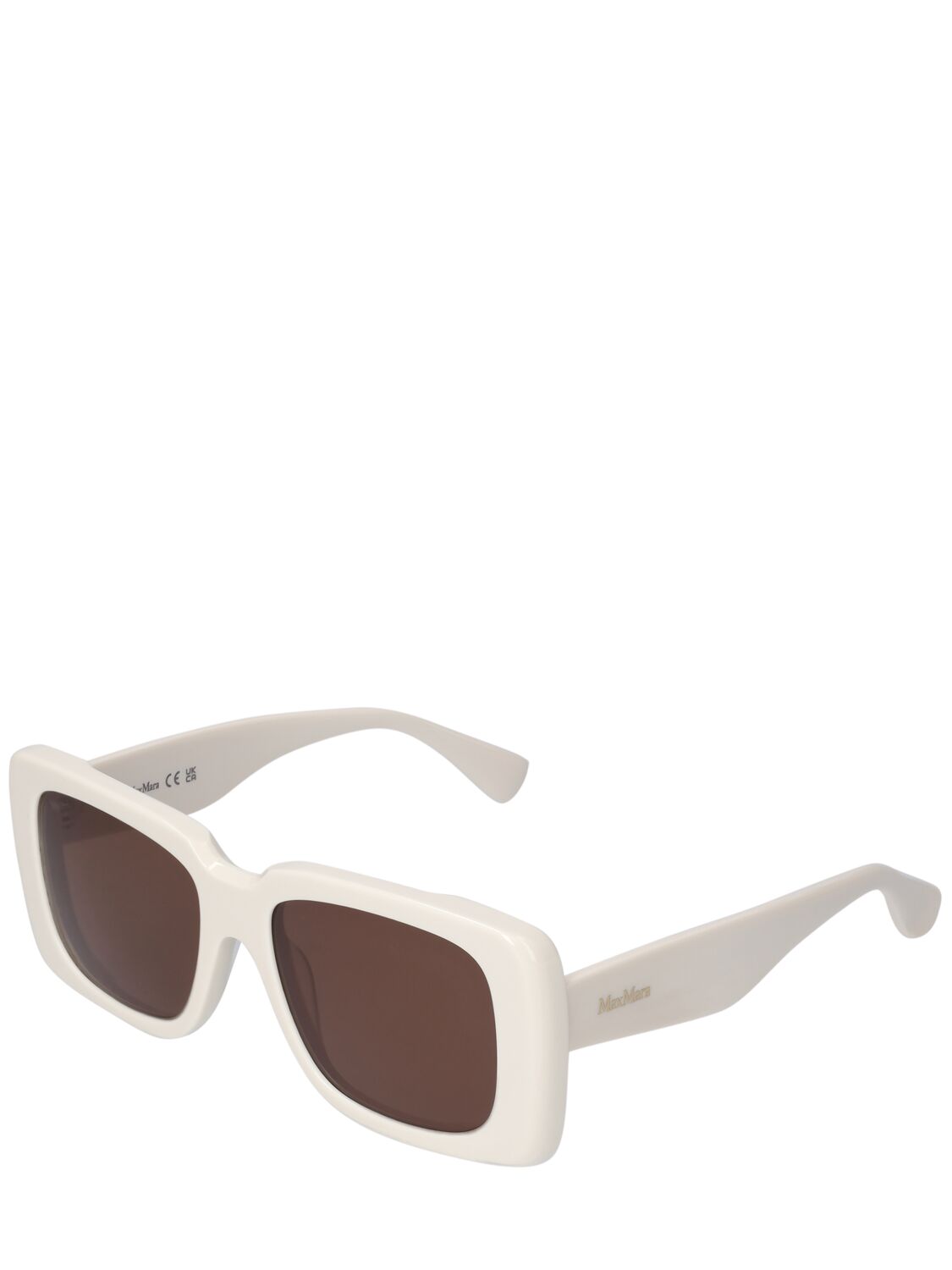 Shop Max Mara Glimpse3 Squared Acetate Sunglasses In White,brown