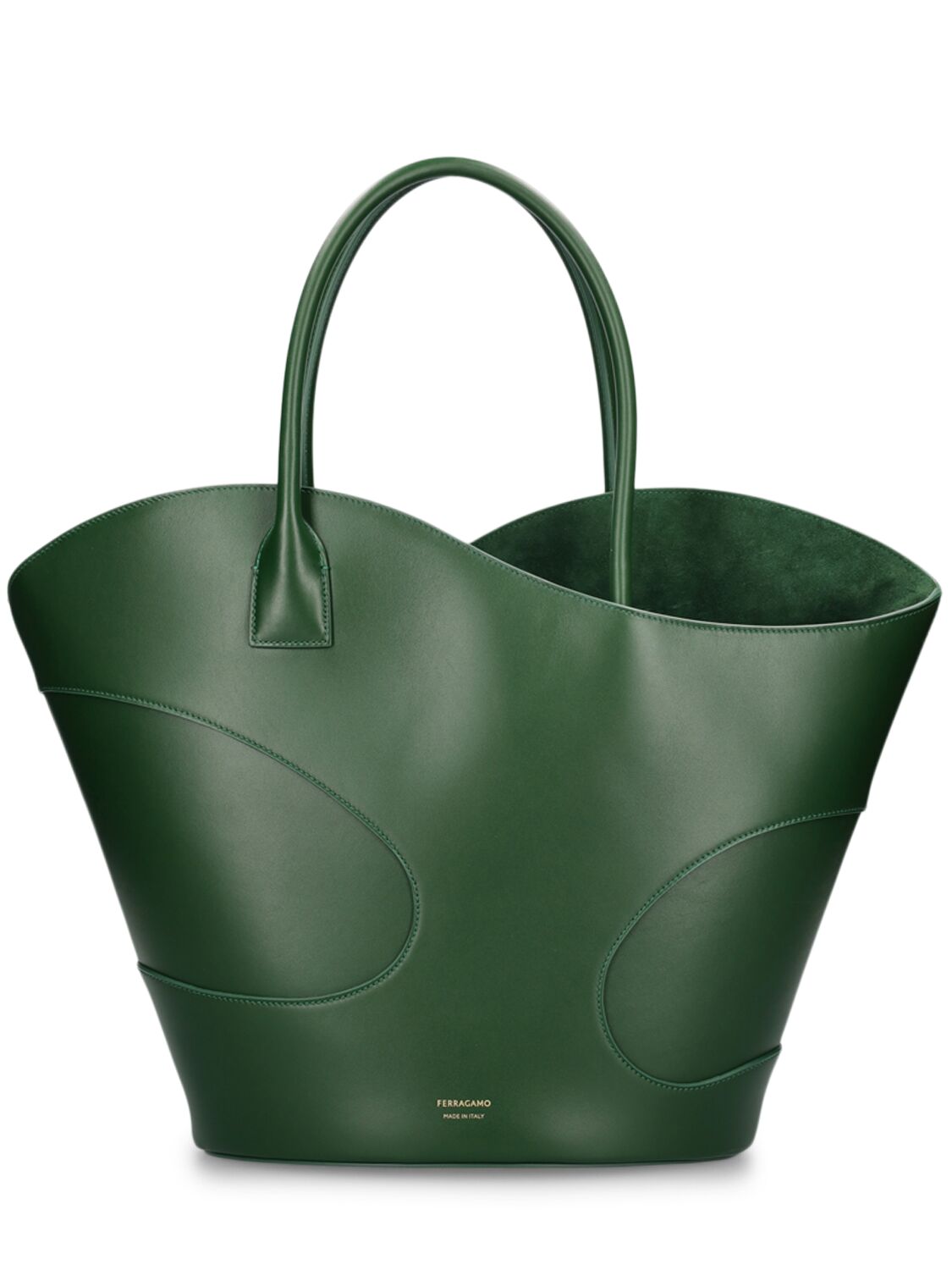 Ferragamo Cutout Leather Tote Bag In Forest Green