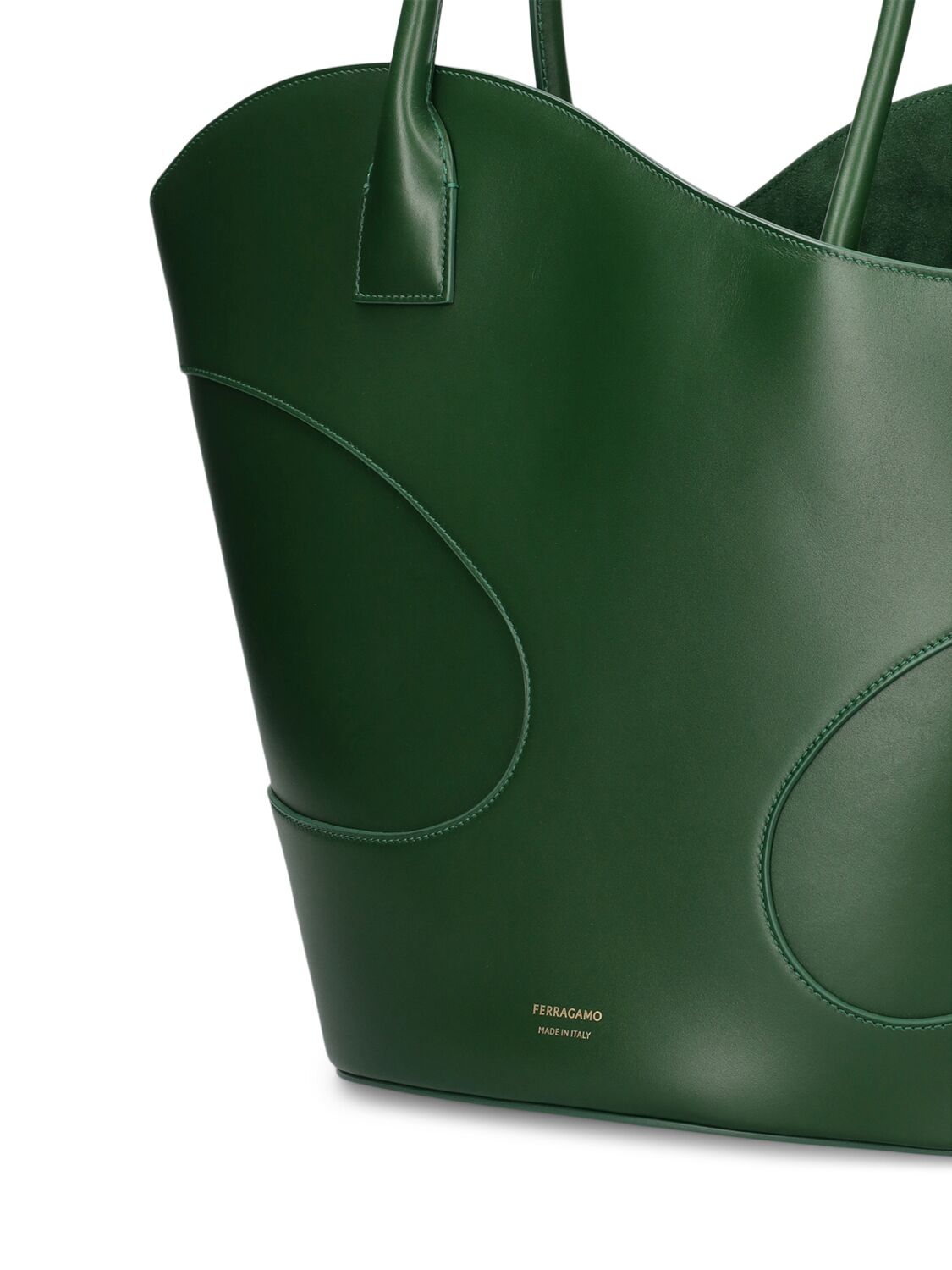Shop Ferragamo Cutout Leather Tote Bag In Forest Green