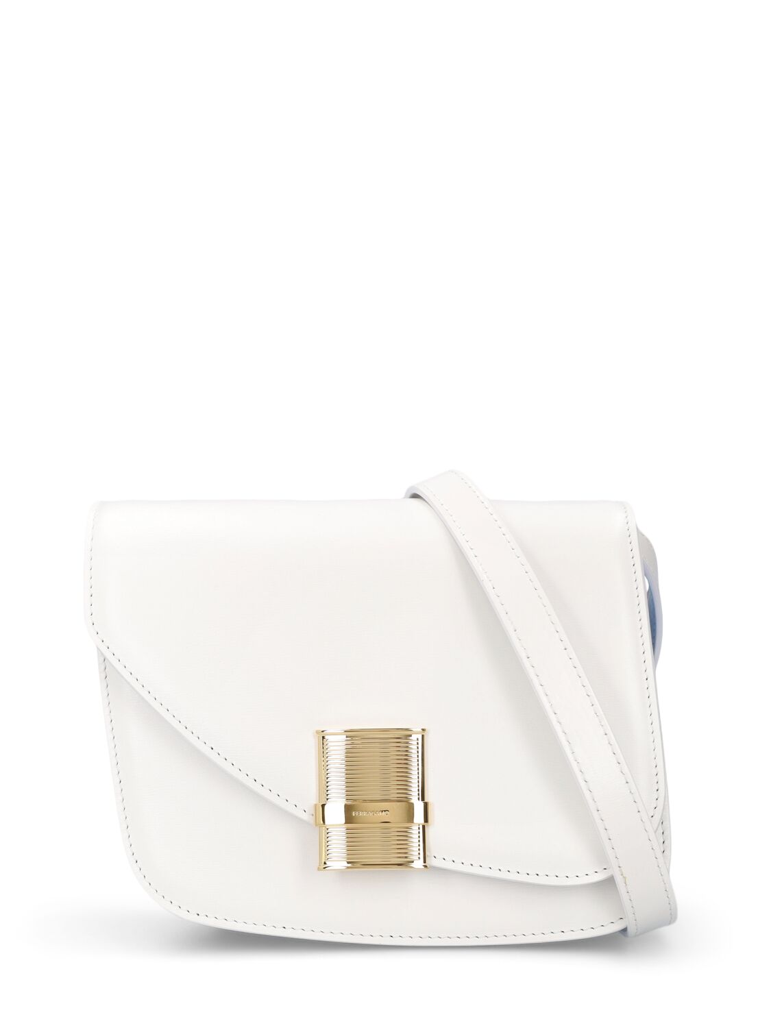 Shop Ferragamo Small Fiamma Leather Shoulder Bag In Optic White