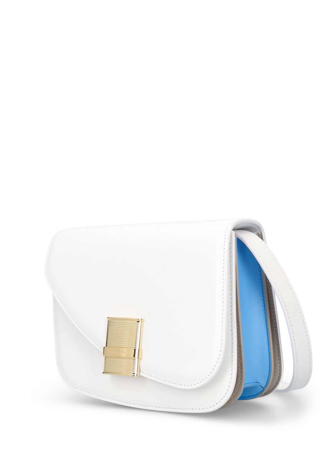 Shop Ferragamo Small Fiamma Leather Shoulder Bag In Optic White