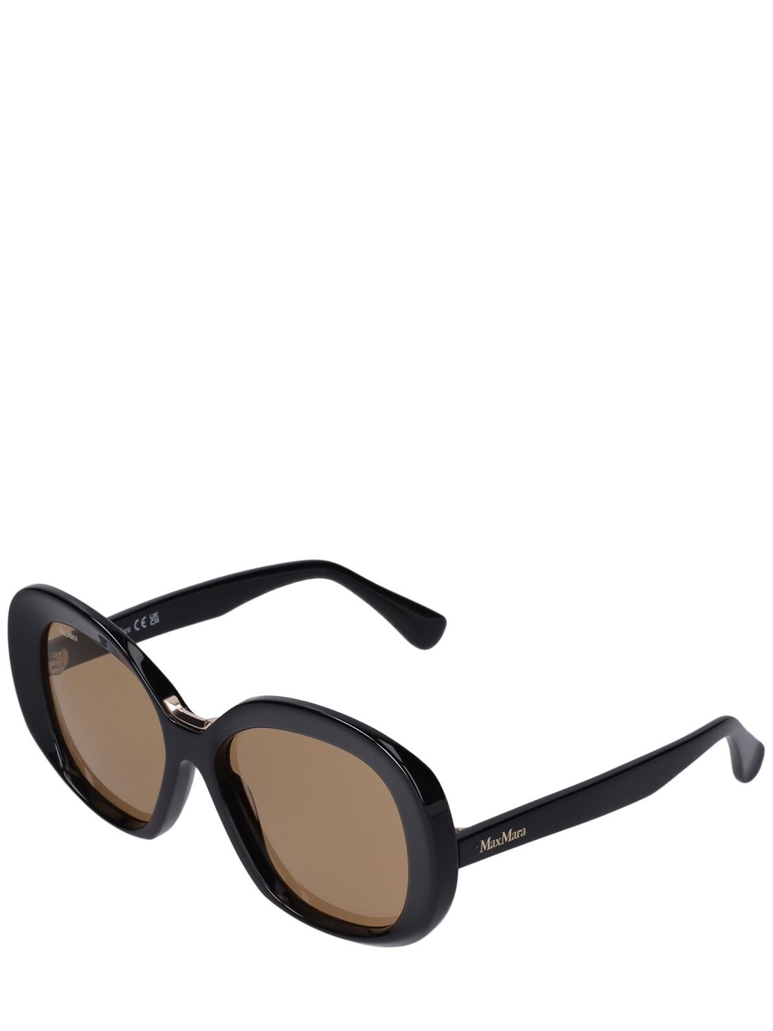 Shop Max Mara Edna Round Acetate Sunglasses In Shiny Black,brown