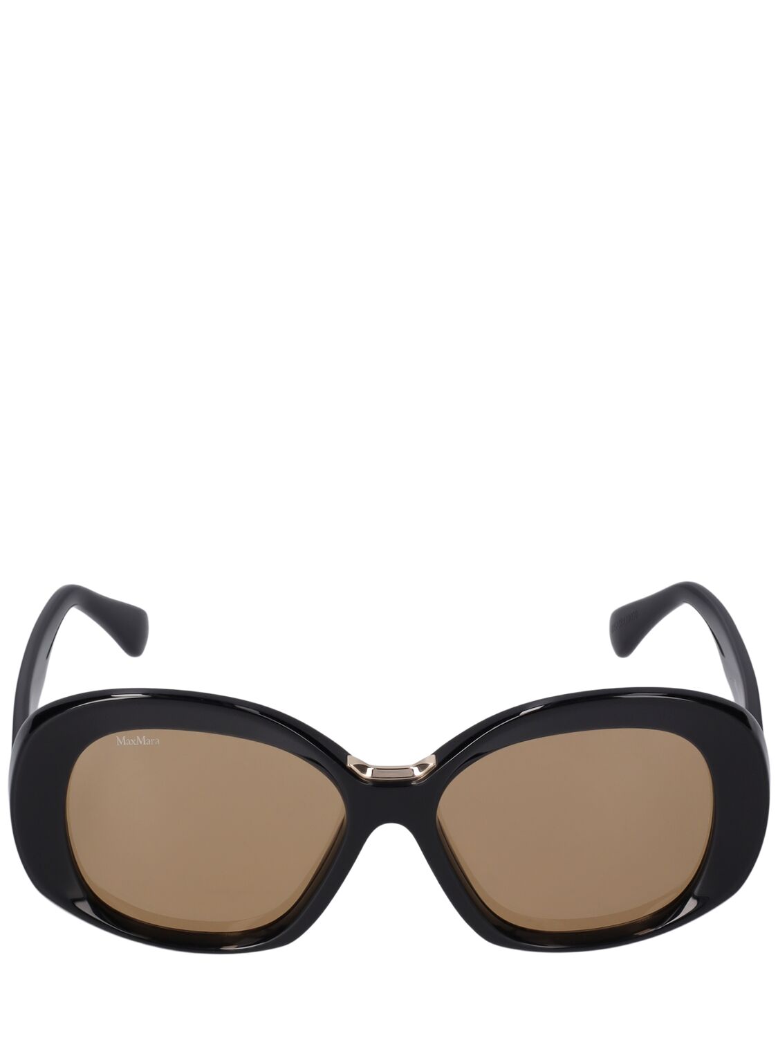 Max Mara Edna Round Acetate Sunglasses In Shiny Black,brown