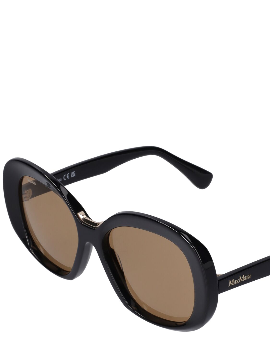 Shop Max Mara Edna Round Acetate Sunglasses In Shiny Black,brown