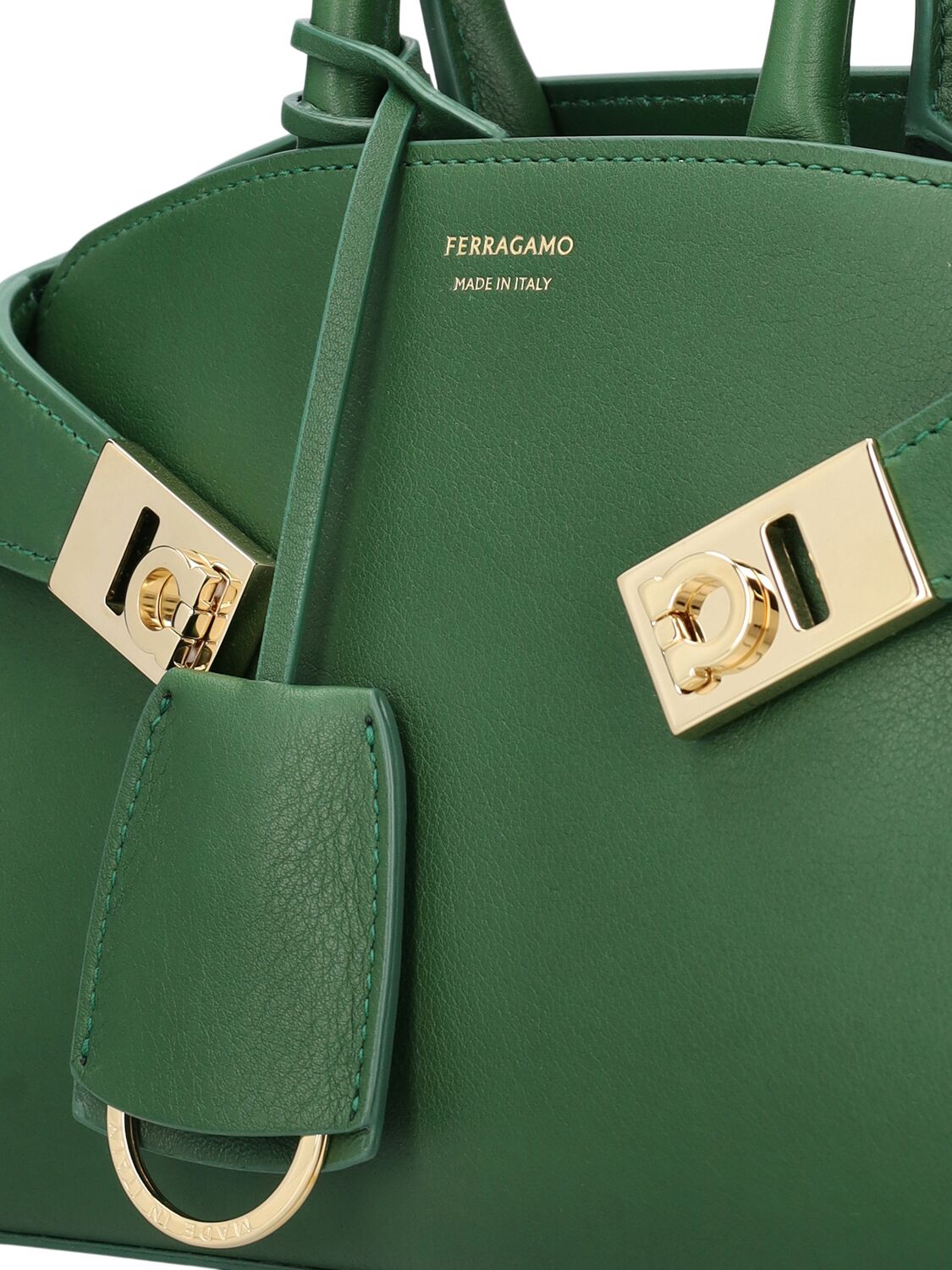 Shop Ferragamo Mini Hug Leather Top Handle Bag In Forest Green